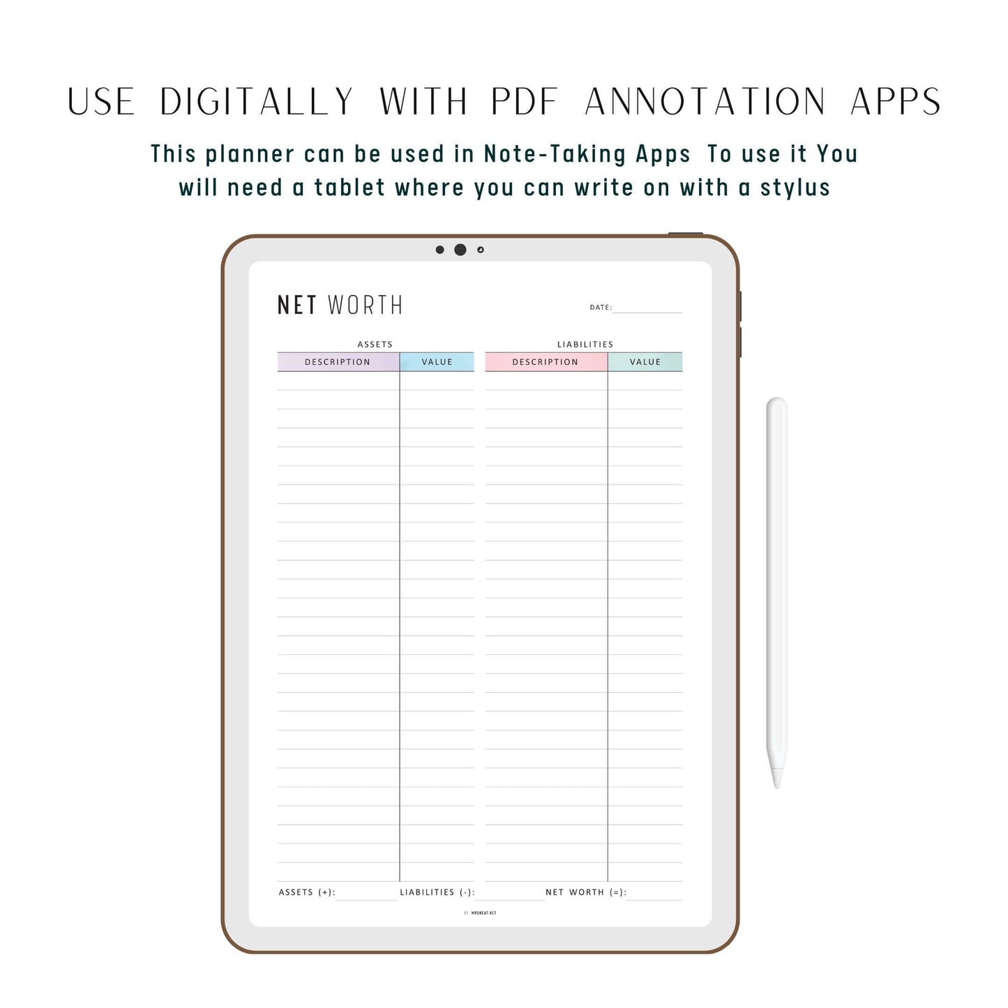 Net Worth Calculator Sheet, Printable, A4, A5, Letter, Half Letter, Minimalist and colorful page, PDF, Digital Planner