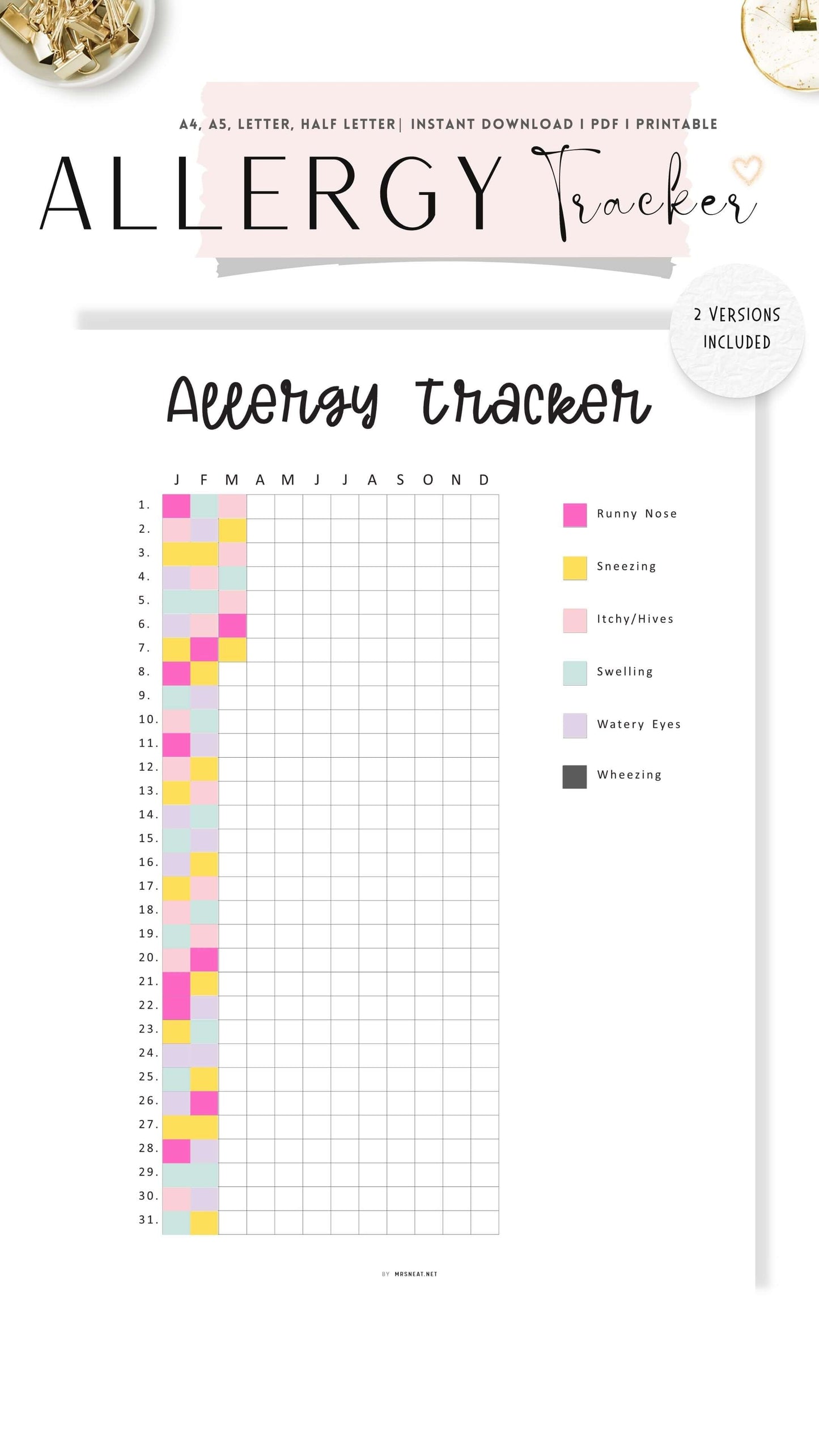 One Year Allergy Tracker Template Printable