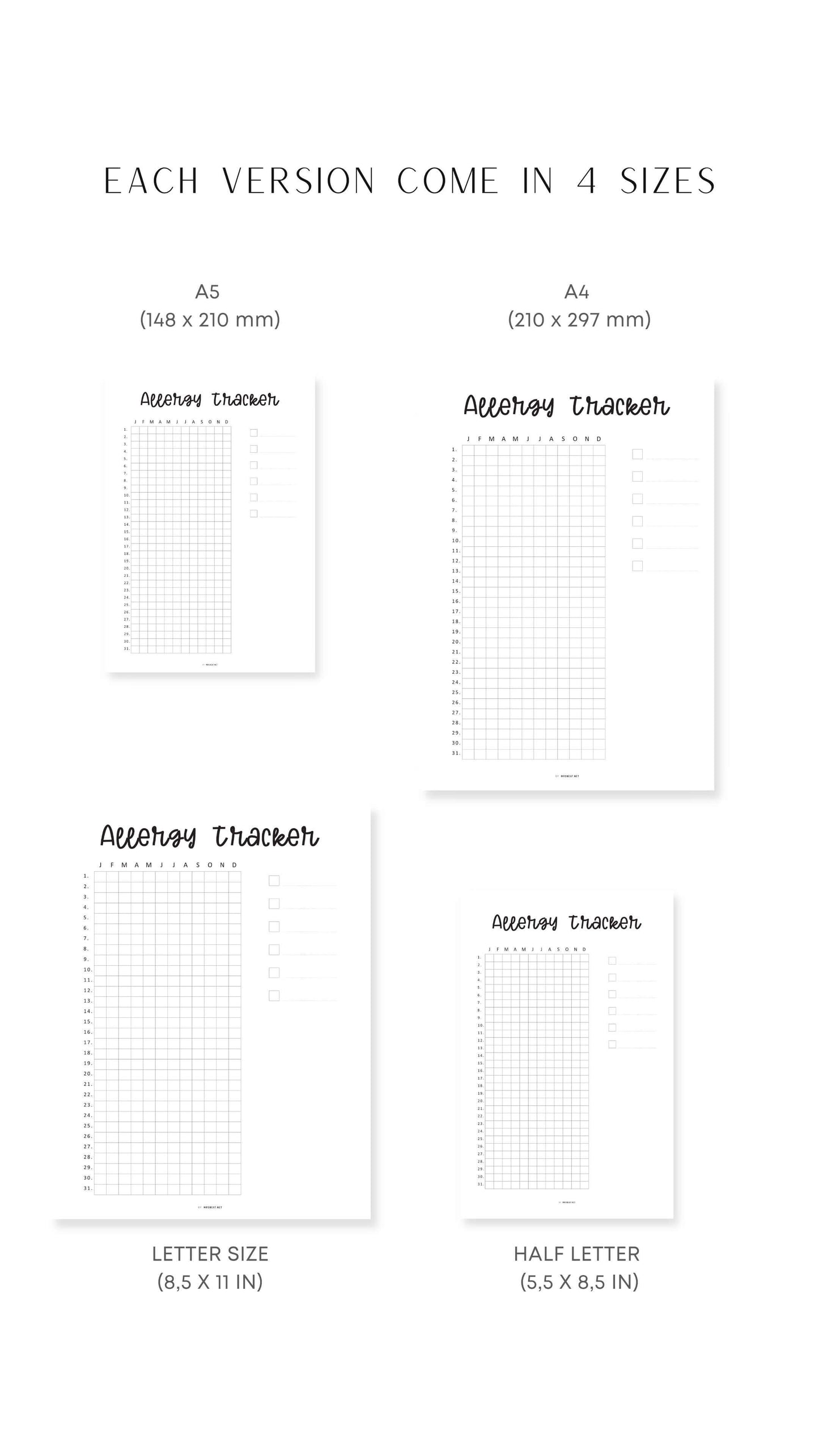 One Year Allergy Tracker Template Printable Insert