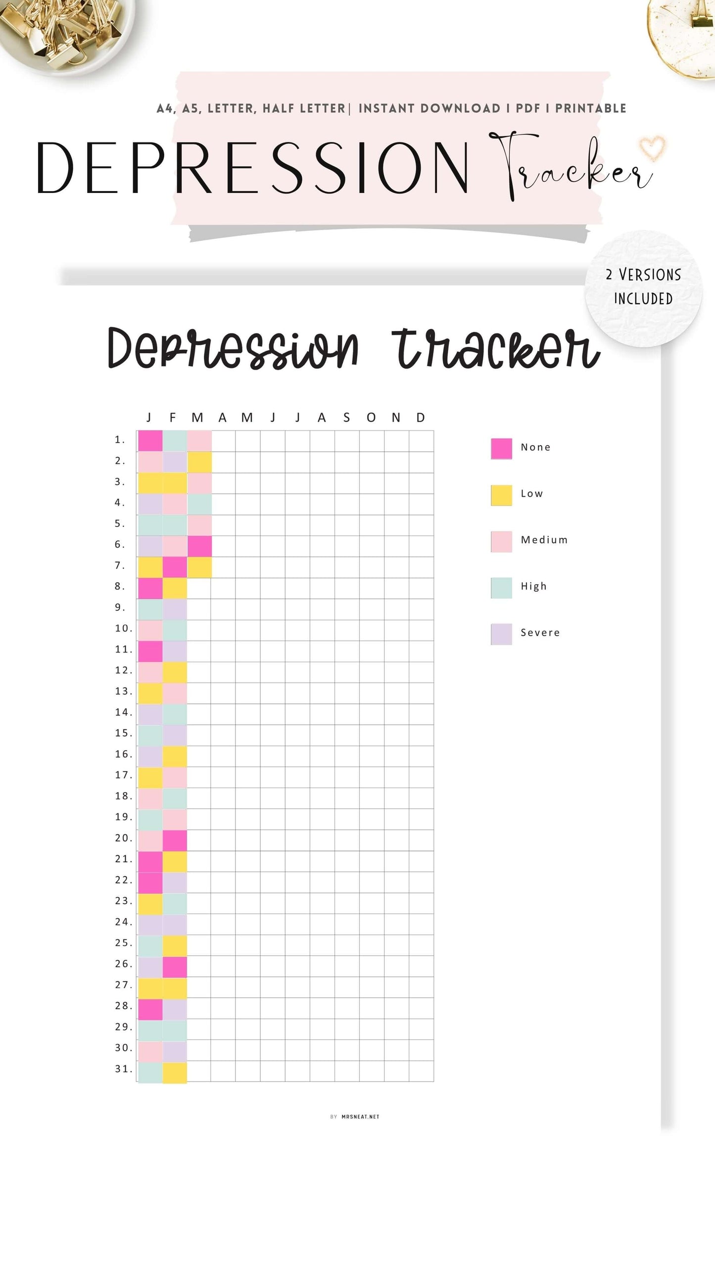 One Year Depression Tracker Printable