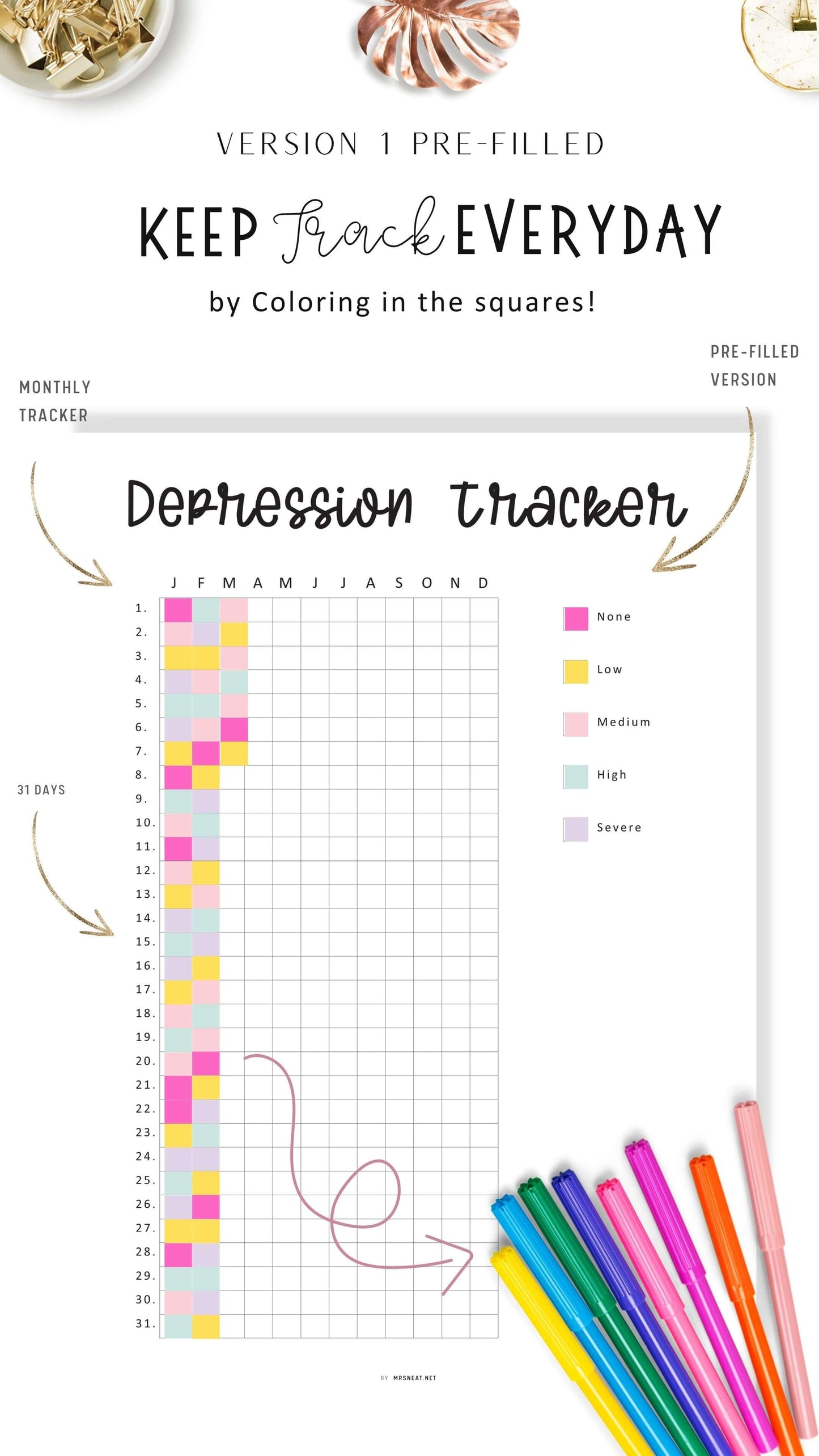 Minimalist One Year Depression Tracker Printable