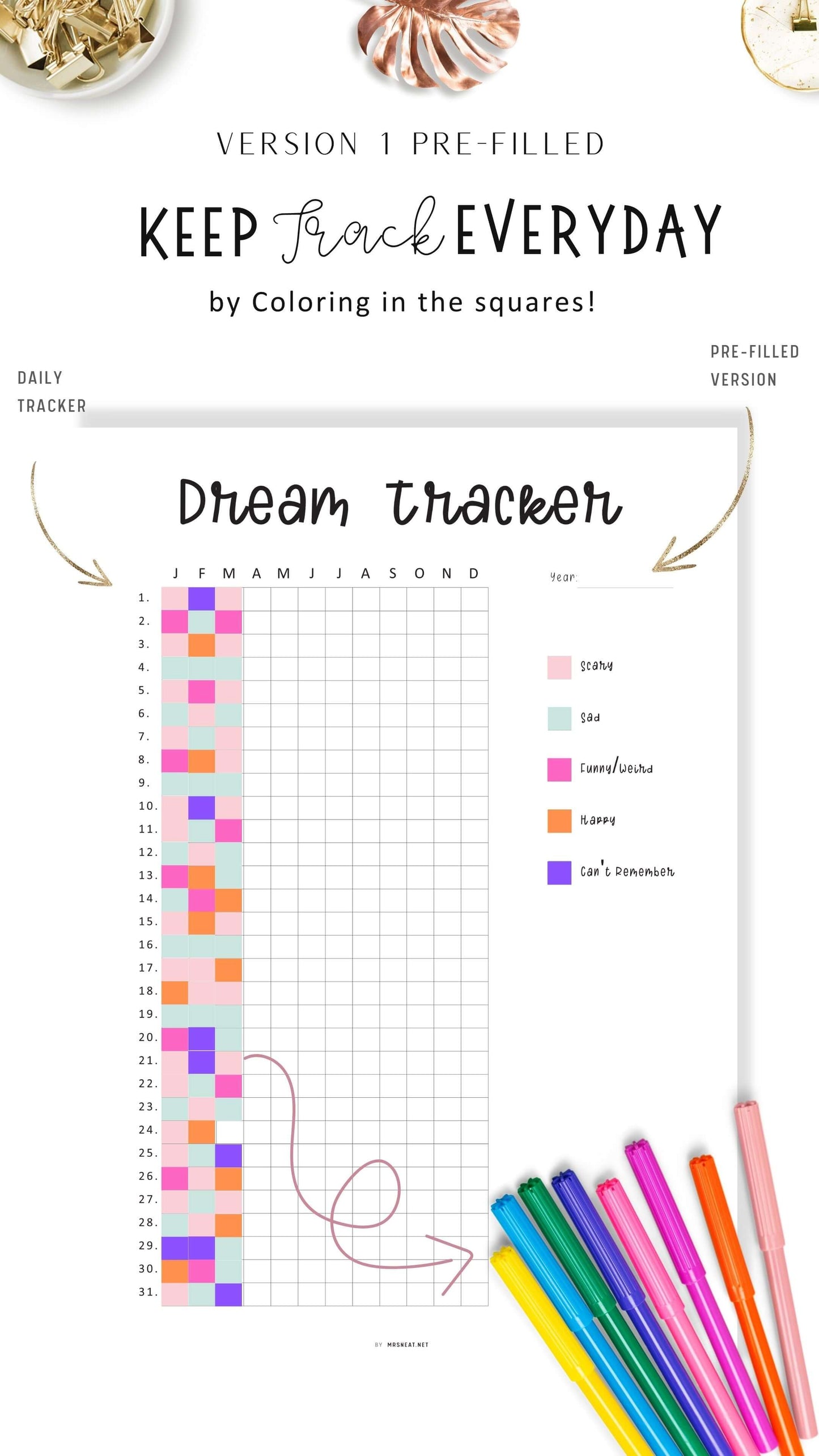 One Year Dream Tracker Journal Printable PDF