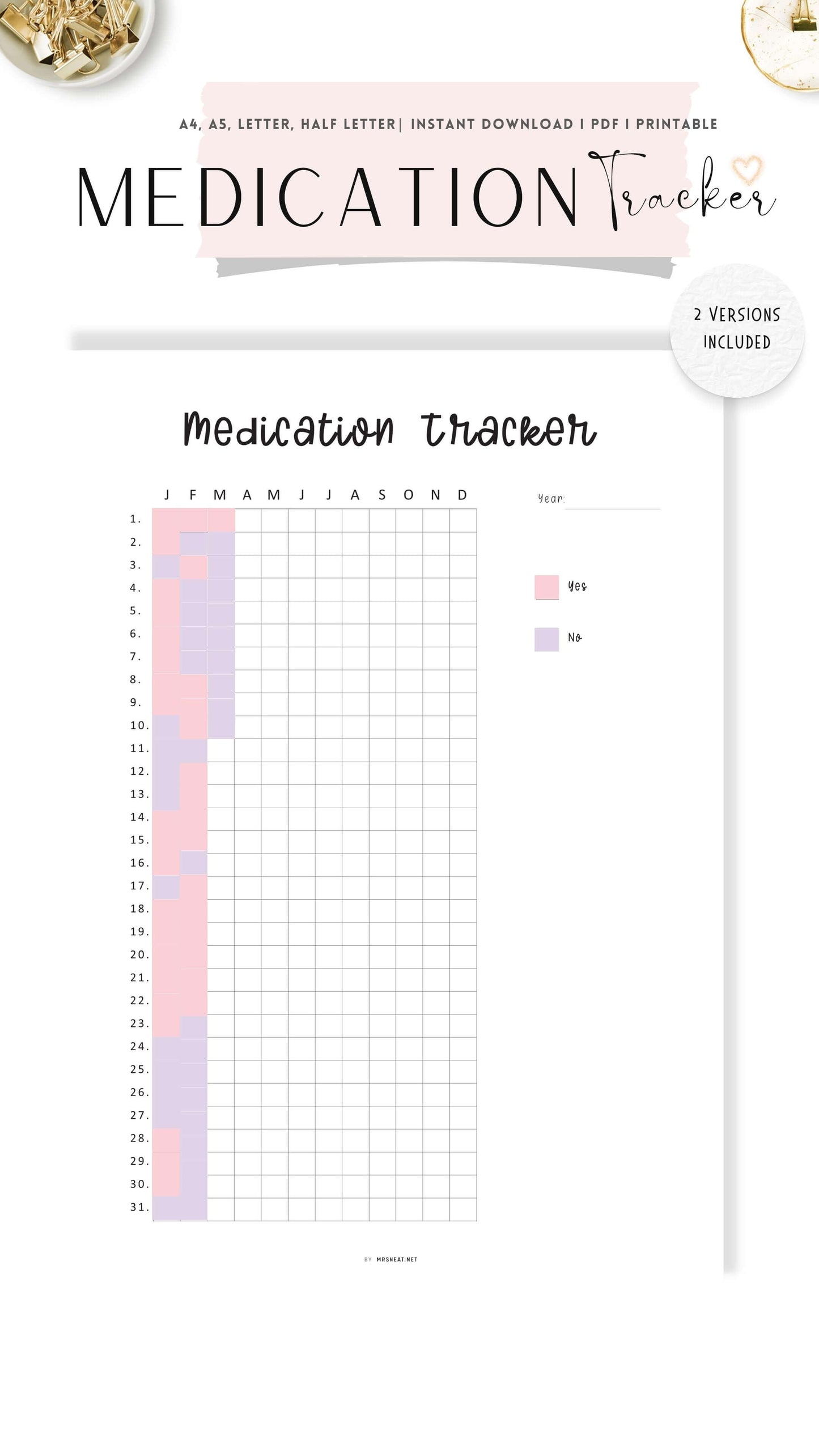 Medication Tracker Template Printable PDF