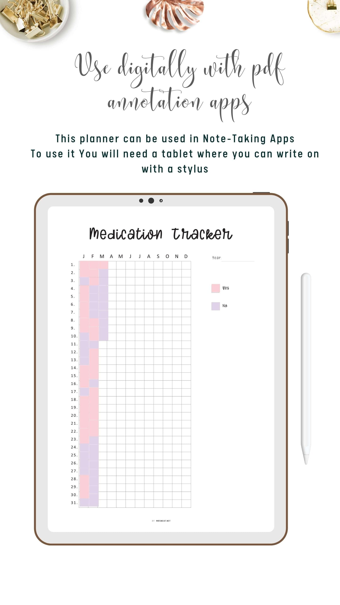 Digital Medication Tracker Planner Template PDF