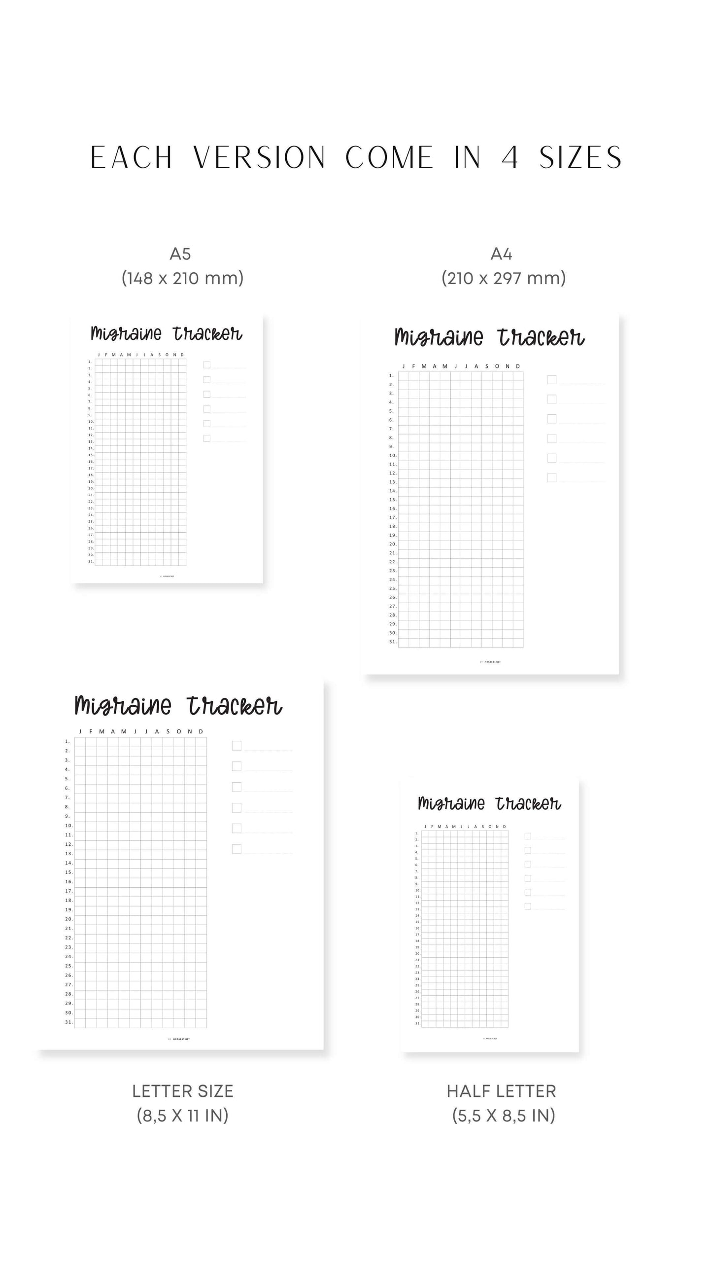 One Year Migraine Tracker Printable Insert