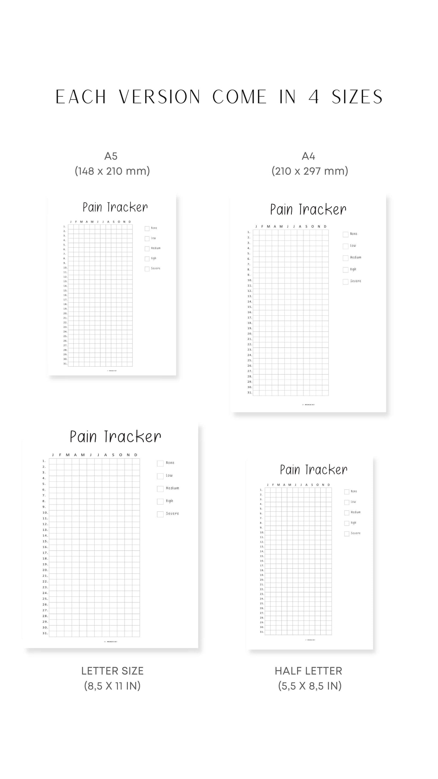 A4, A5, Letter, Half Letter One Year Sleep Tracker Printable