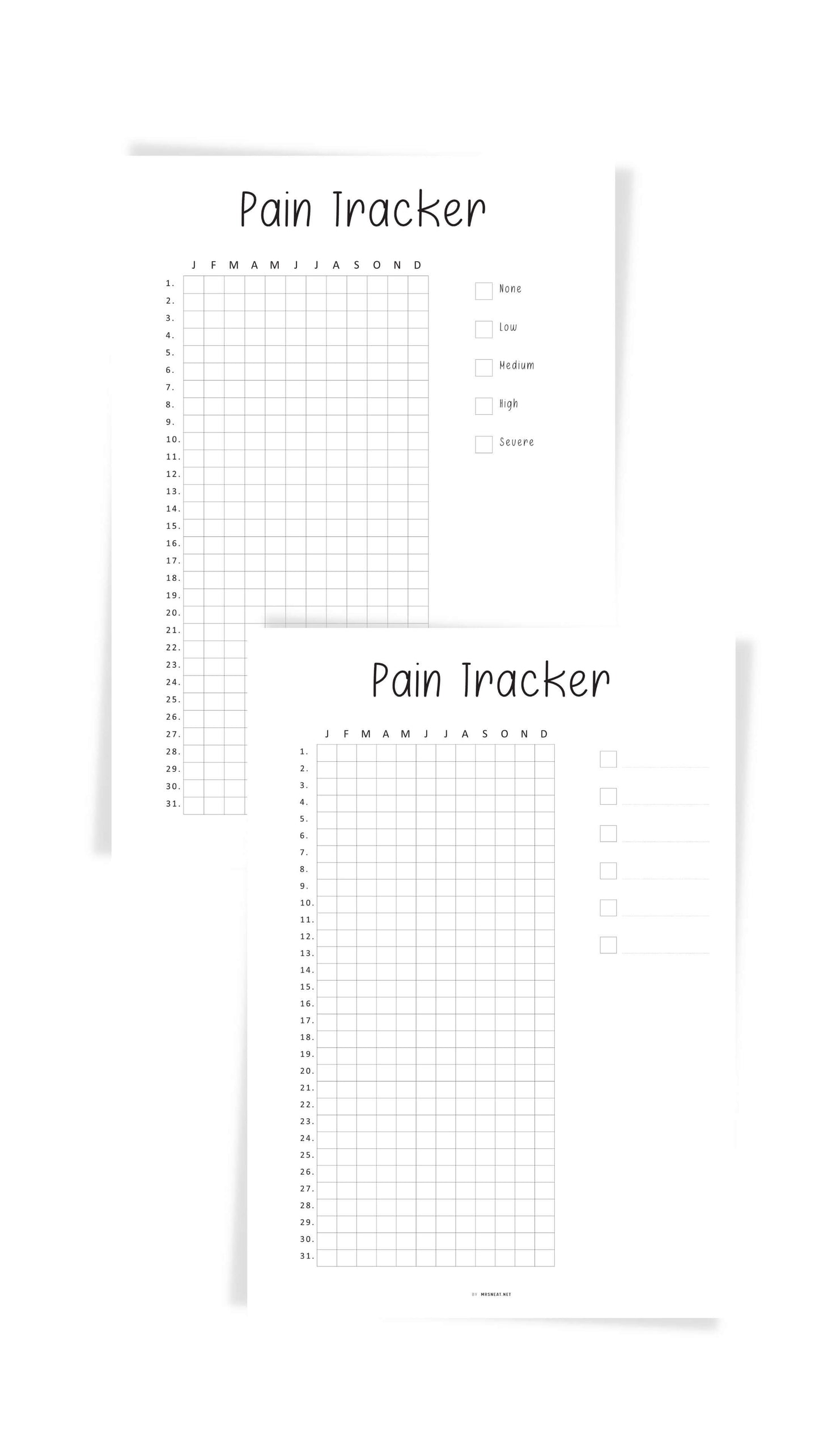 Pain Tracker Template Printable