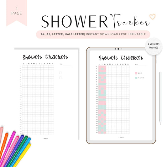 One Year Shower Tracker Template Printable PDF