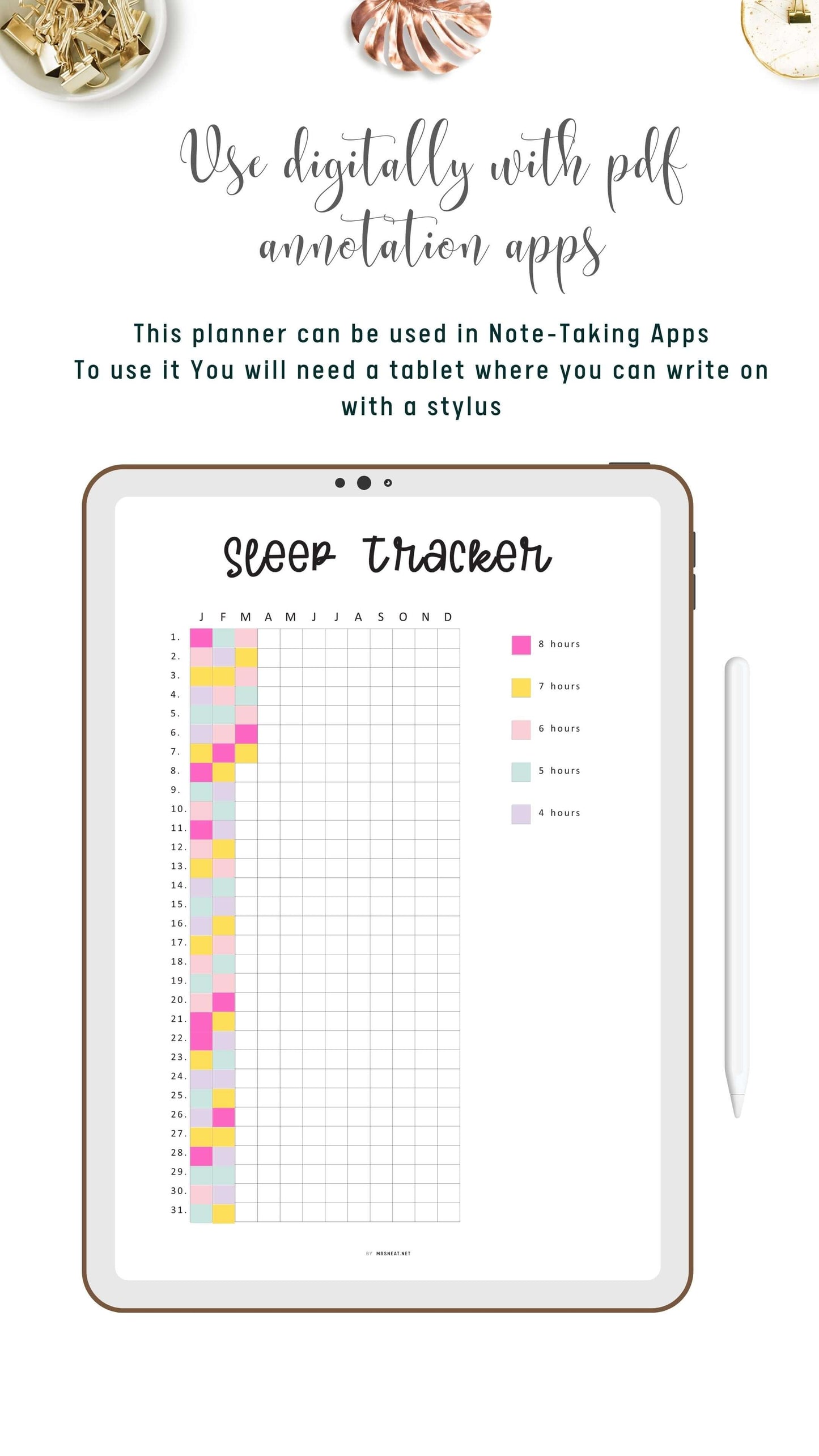 Digital One Year Sleep Tracker Template PDF
