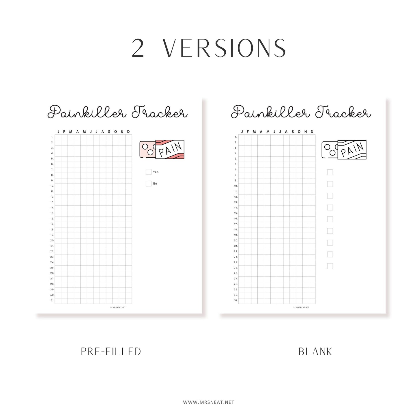 Painkiller Yearly Tracker, PRINTABLE Journal Page, Medication Tracker, Health Tracker, Pill Tracker, Meds Tracker, Track Medication, Digital Planner, Printable Planner, A4, A5, Letter, Half Letter, Instant Download