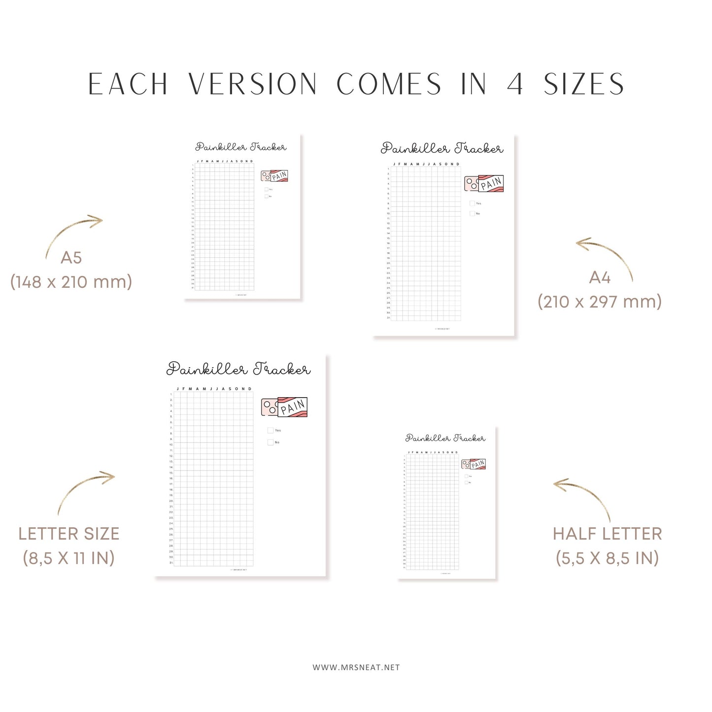 Painkiller Yearly Tracker, PRINTABLE Journal Page, Medication Tracker, Health Tracker, Pill Tracker, Meds Tracker, Track Medication, Digital Planner, Printable Planner, A4, A5, Letter, Half Letter, Instant Download
