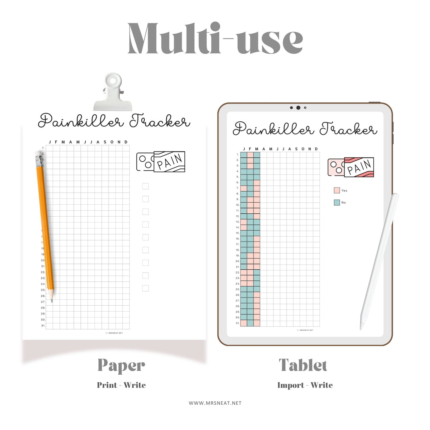 Painkiller Yearly Tracker, PRINTABLE Journal Page, Medication Tracker, Health Tracker, Pill Tracker, Meds Tracker, Track Medication, Digital Planner, Printable Planner, A4, A5, Letter, Half Letter, Instant Download