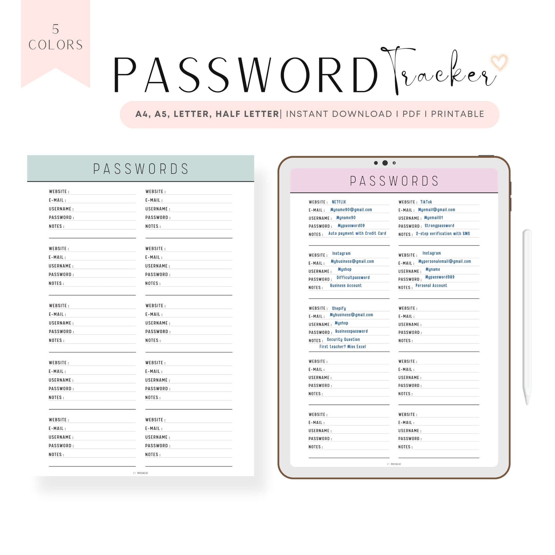 Password Tracker Template Printable