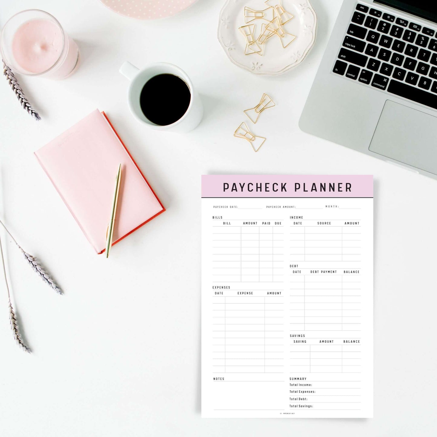 Paycheck Budget Template Printable, A4, A5, Letter, Half Letter, 5 color options included, Green, Peach, Blue, Pink, Minimalist Budget Planner Template, Digital Planner