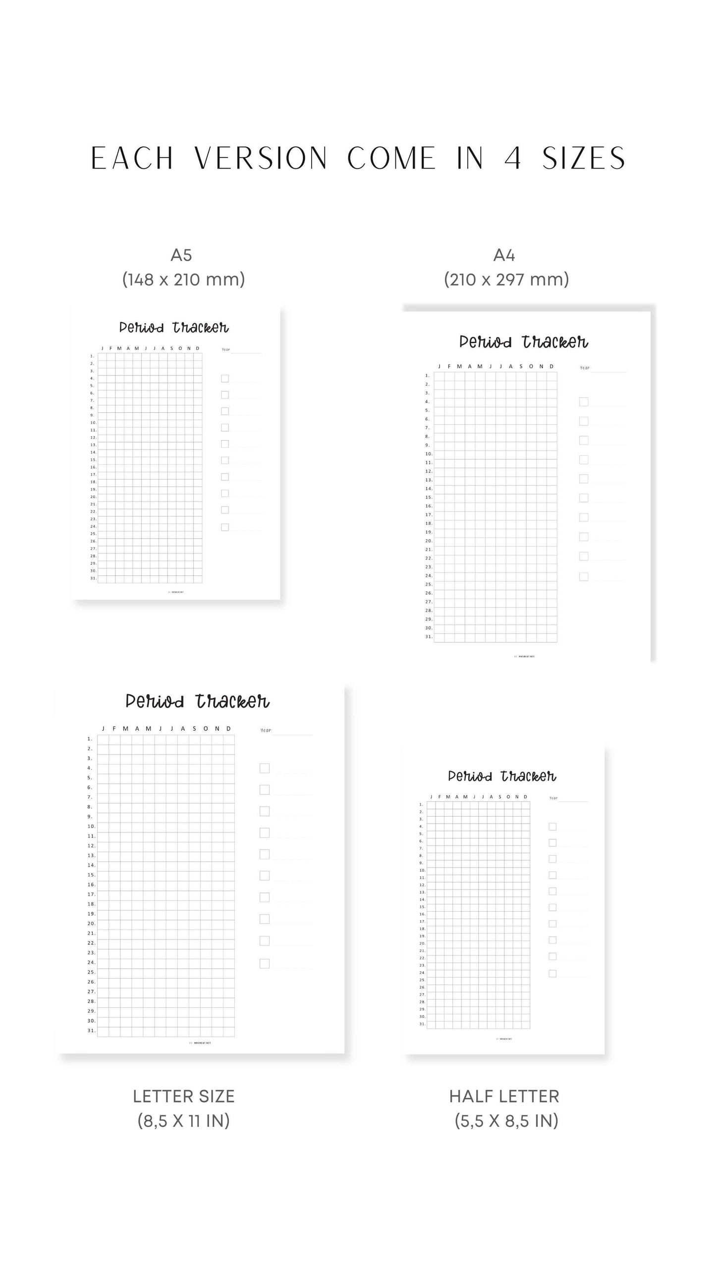 One Year Period Tracker Printable Insert PDF