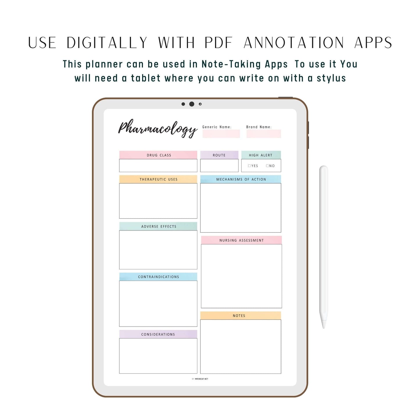 Digital Pharmacology Notes Template, Nursing Notes, Drugs Notes, 2 colors