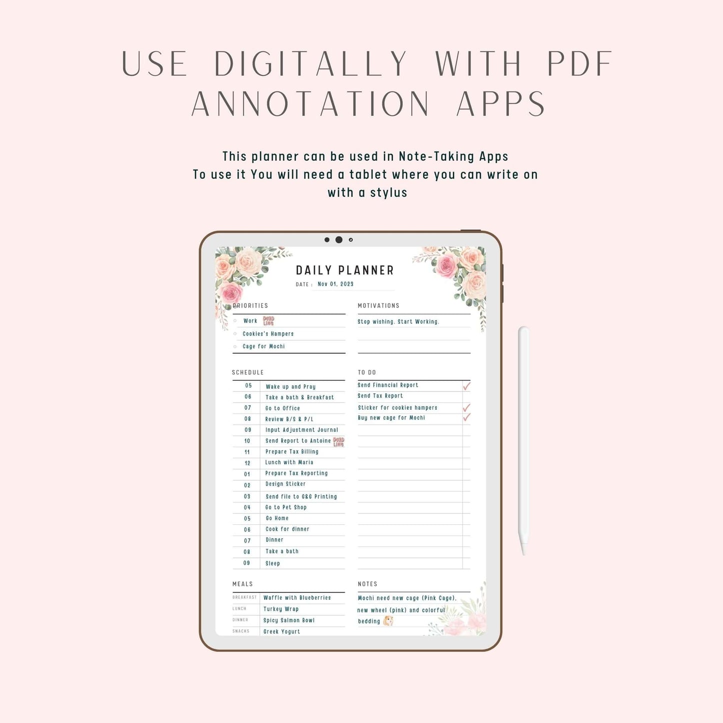 Pink Floral Daily Weekly Monthly Planner Template