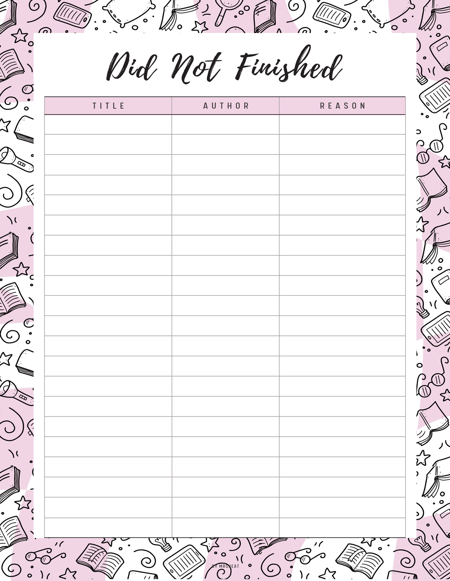 Books I Did Not Finished Template Printable, 5 colors : Blue, Neutral, Green, Pink, Peach, 4 sizes : A4, A5, Letter, Half Letter, Digital Planner
