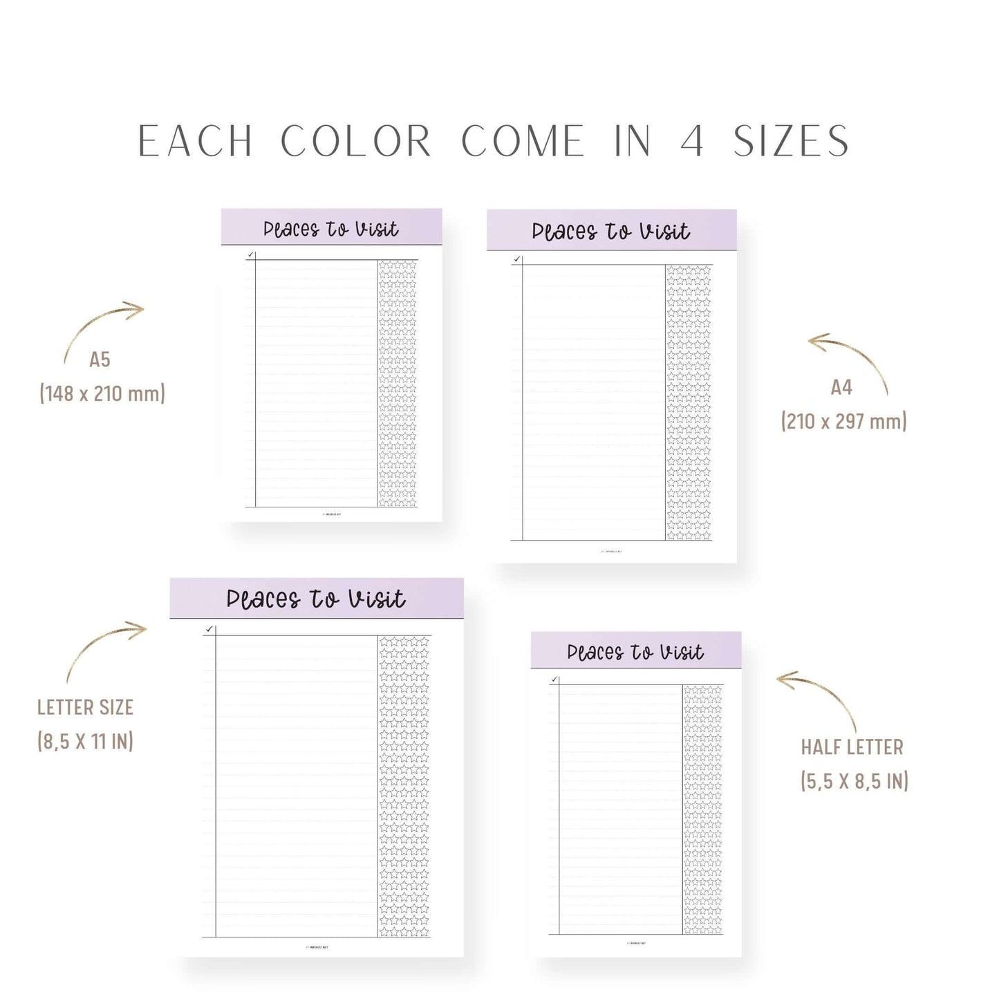 A4, A5, Letter, Half Letter Places To Visit Template Printable
