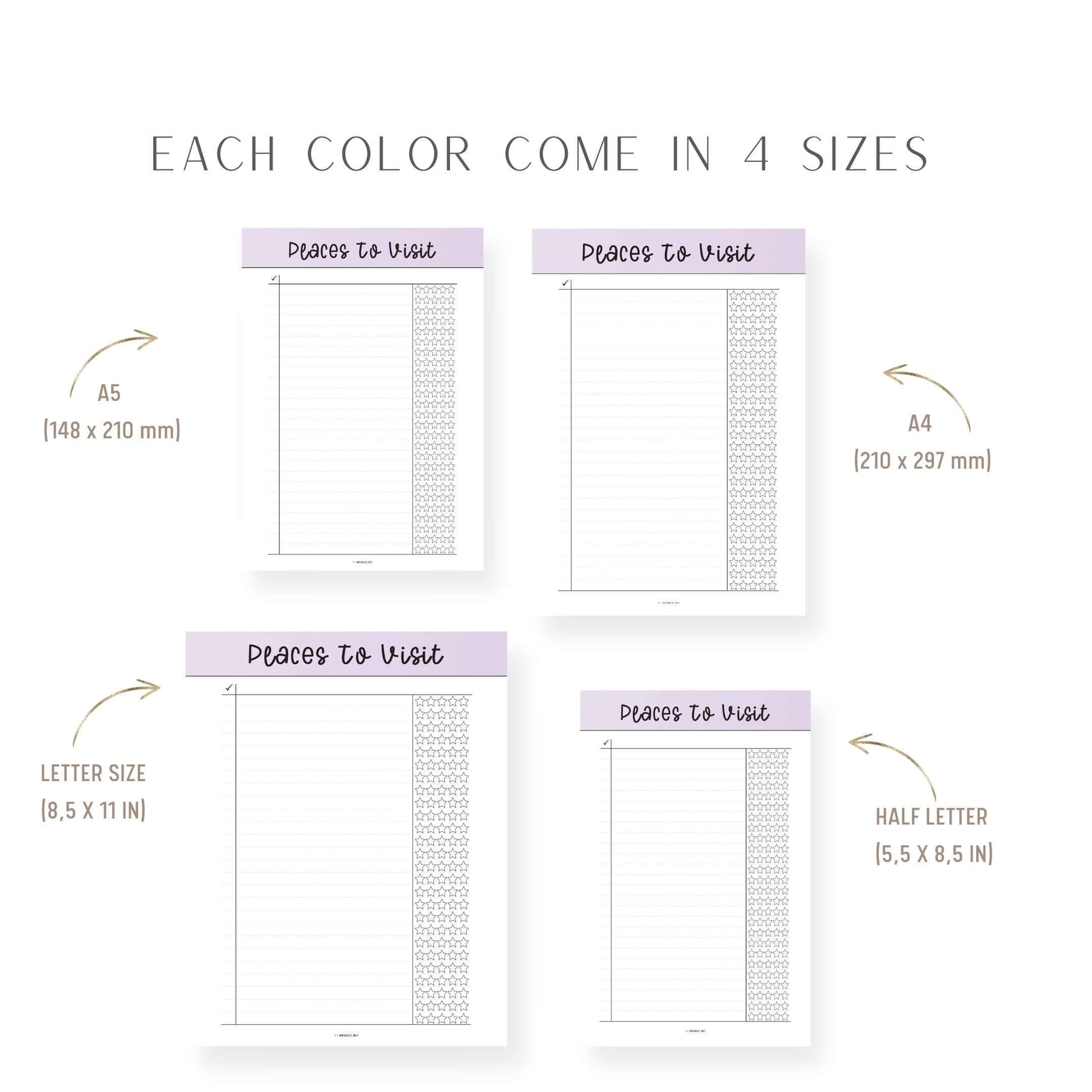 A4, A5, Letter, Half Letter Places To Visit Template Printable