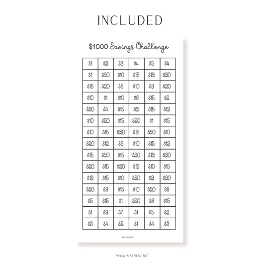 Printable 2000, 1000 Dollar Savings Challenge & 100 Envelope Challenge, Fit A6 Size, 3 Challenges in One Sheet, Instant Download, Digital Download