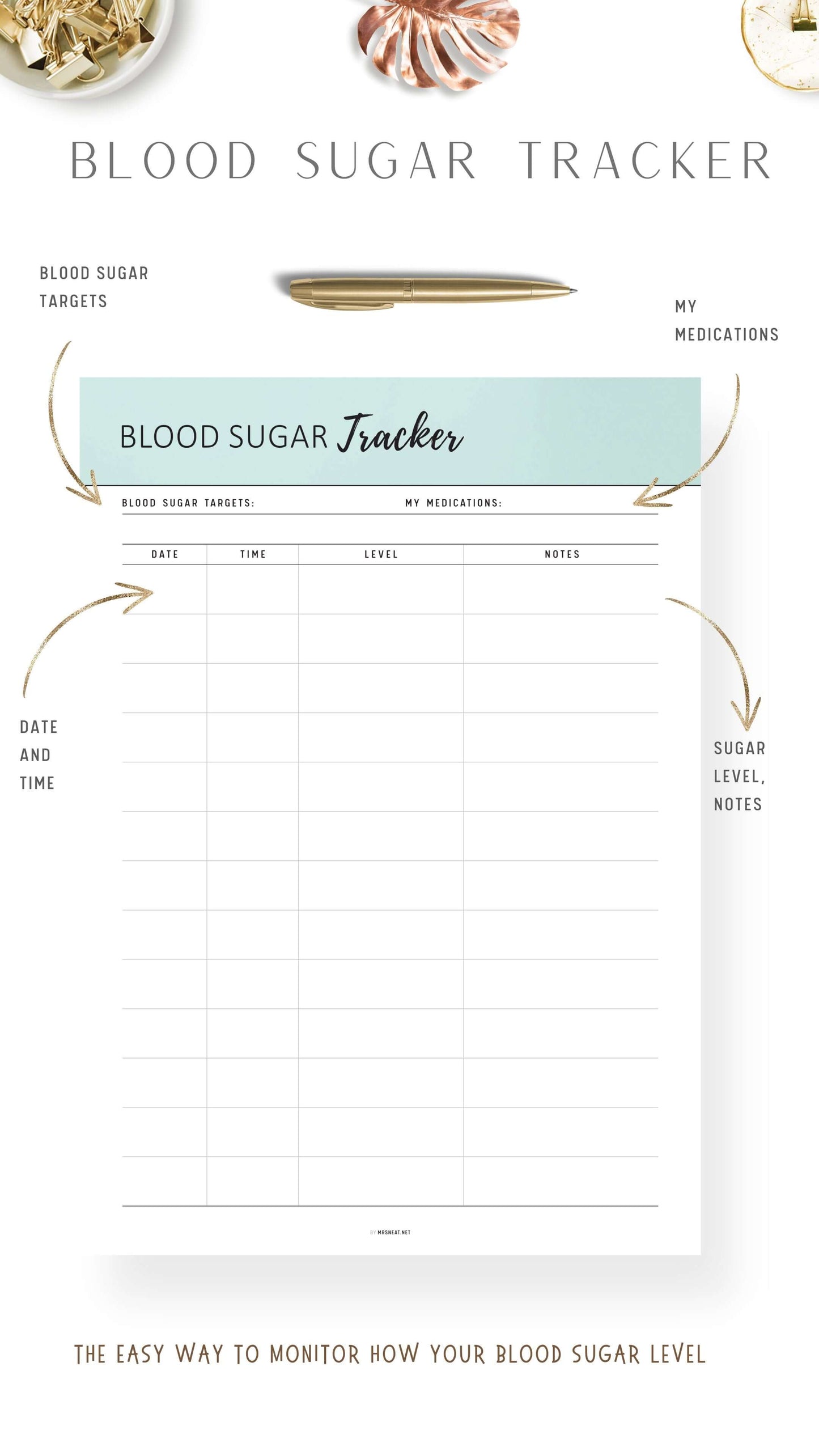 Aesthetic Green Printable Blood Sugar Tracker Template