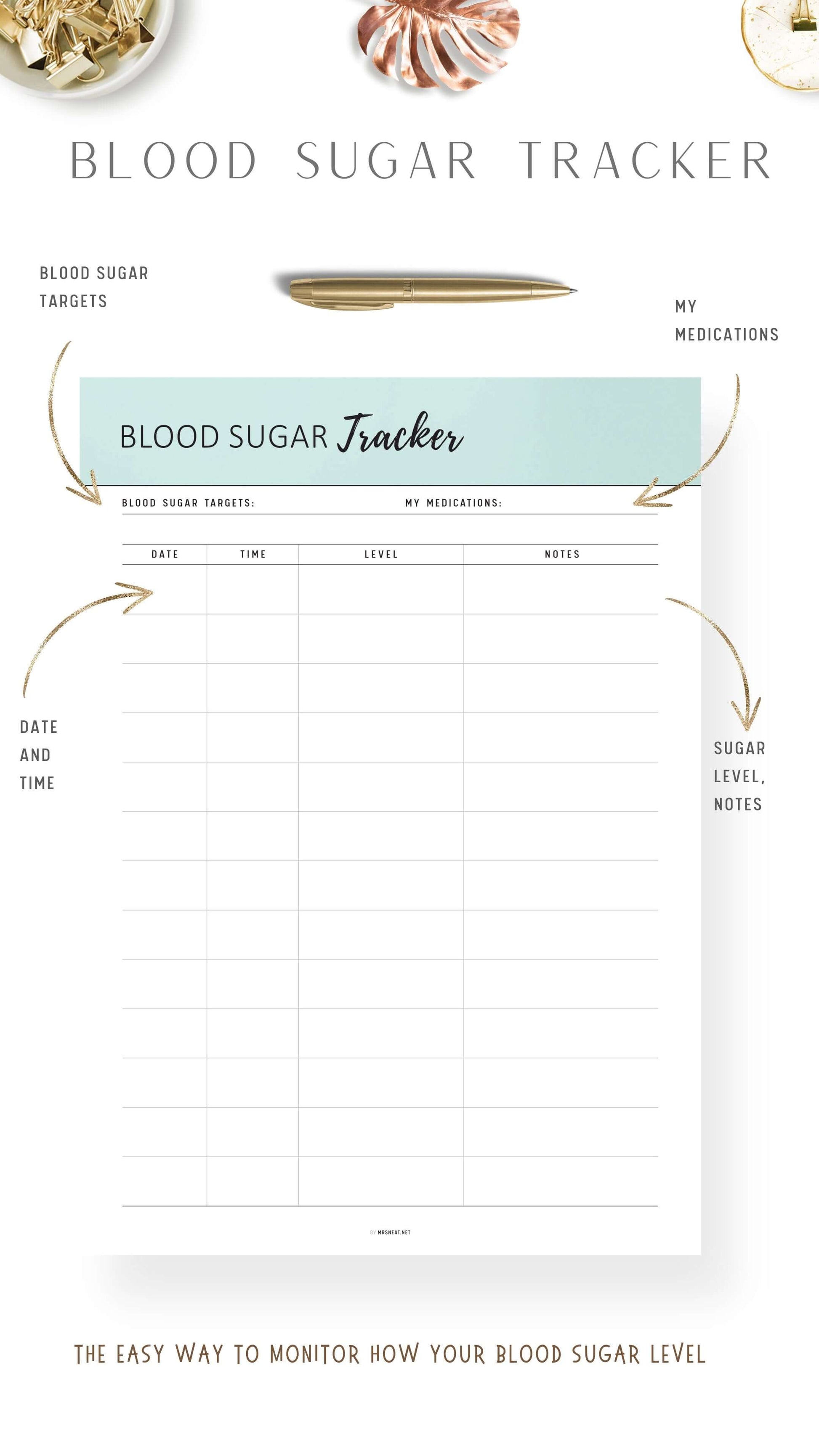 Aesthetic Green Printable Blood Sugar Tracker Template