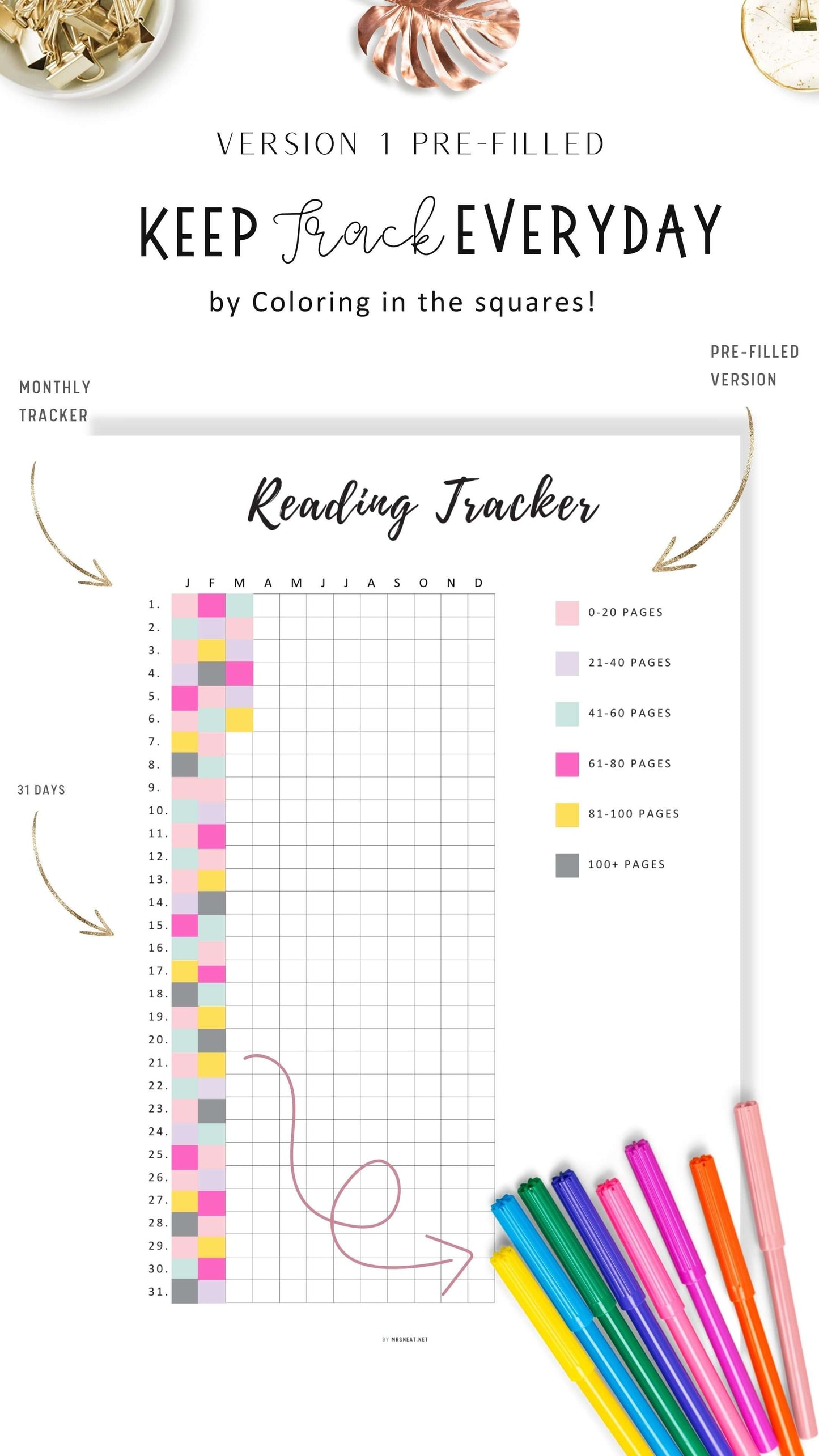 Printable Reading Tracker One Year Template