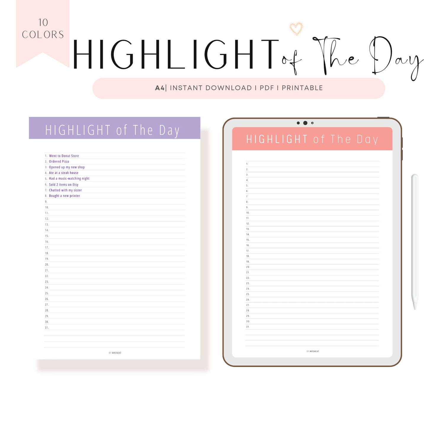 Printable Highlight of The Day Template