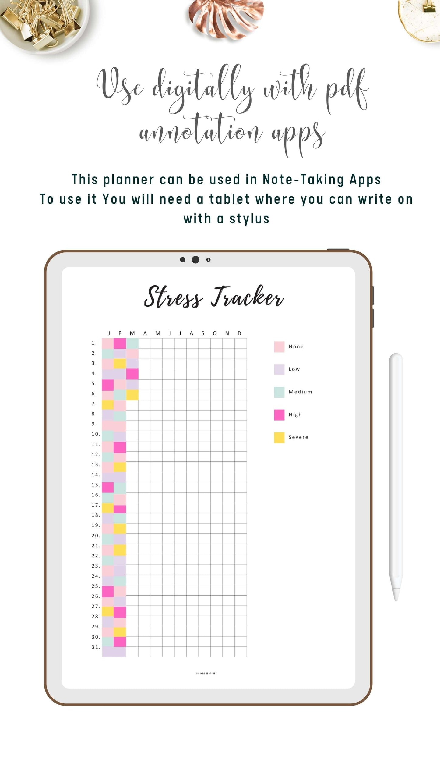 Digital Stress Tracker One Year Template PDF