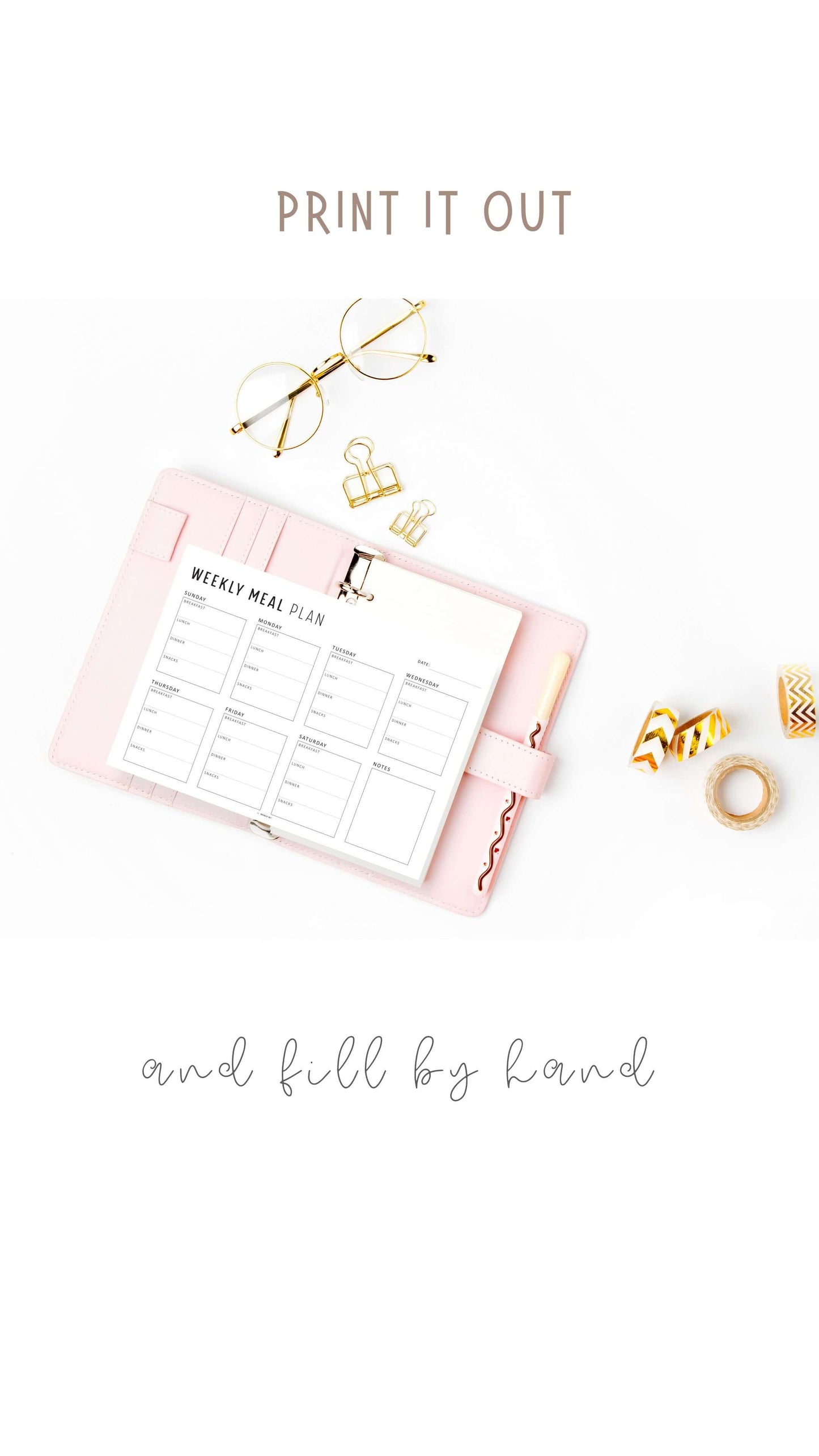 Printable Weekly Meal Planner Landscape, Colorful and Minimalist Style, A4, Letter, Sunday and Monday Start Options Included