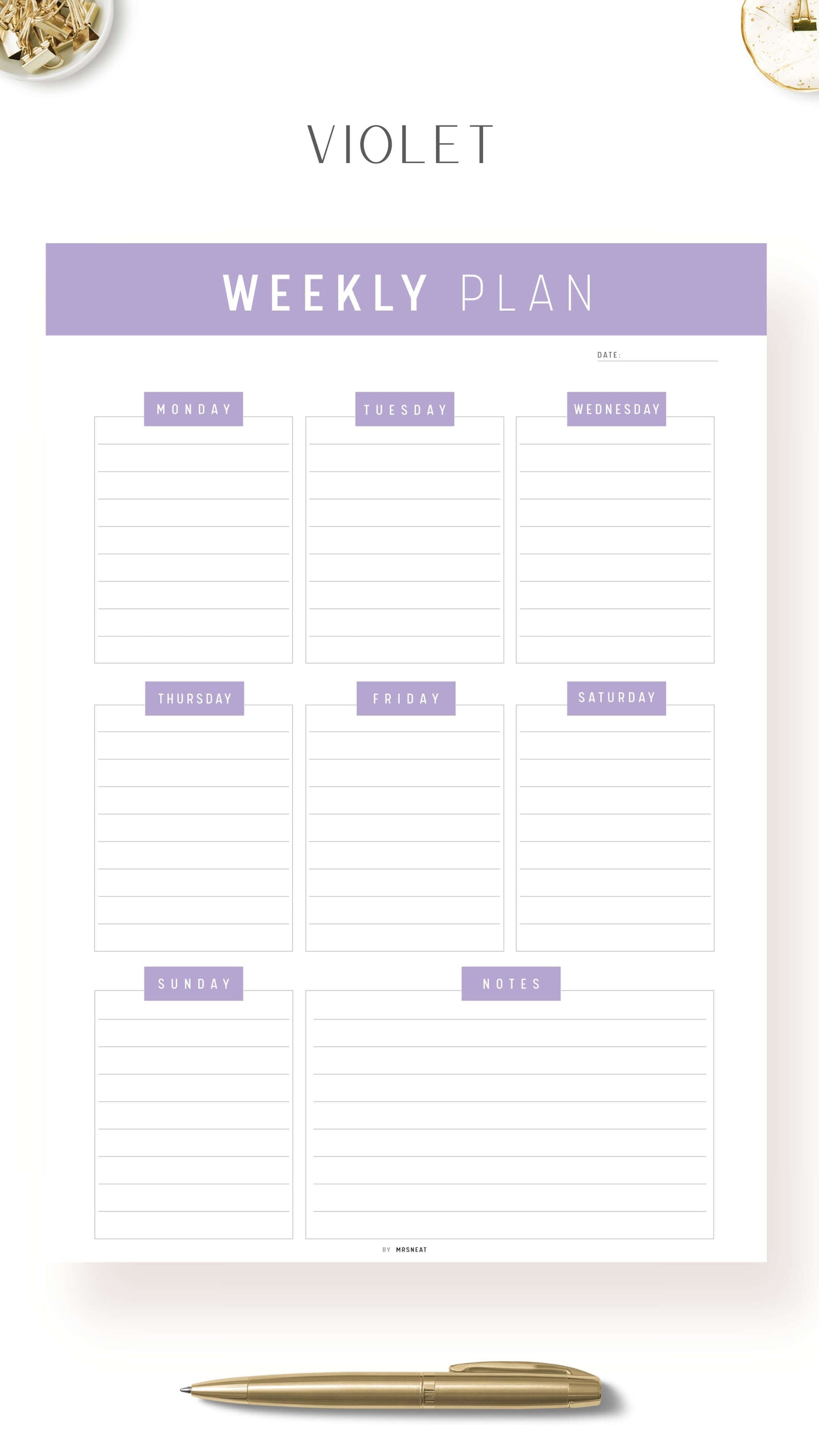 Violet Printable Weekly Planner Template Pdf
