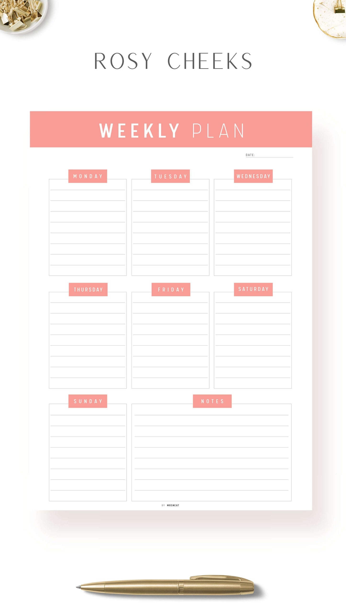 Rosy Cheeks Printable Weekly Planner Template Pdf