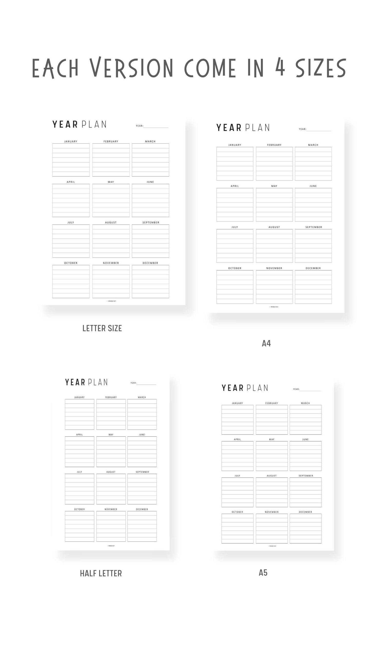 Printable Yearly Planner Template, Minimalist and Colorful Style, A4, Letter, Half Letter, PDF, Digital Planner