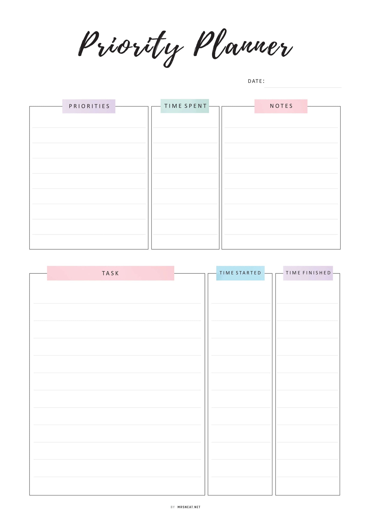 Priority Matrix and Planner Template, Printable, 2 colors, A4, A5, Letter, Half Letter, Fillable PDF