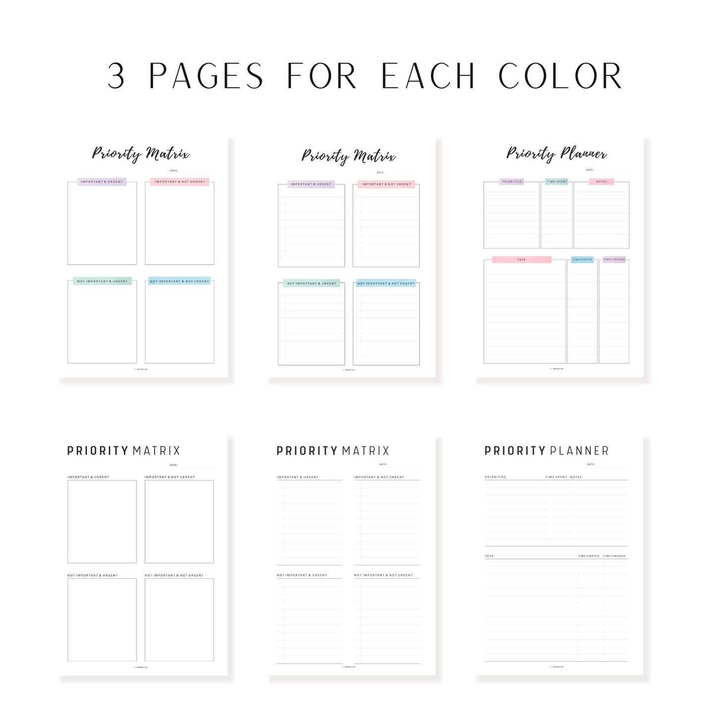 Priority Matrix and Planner Template, Printable, 2 colors, A4, A5, Letter, Half Letter, Fillable PDF