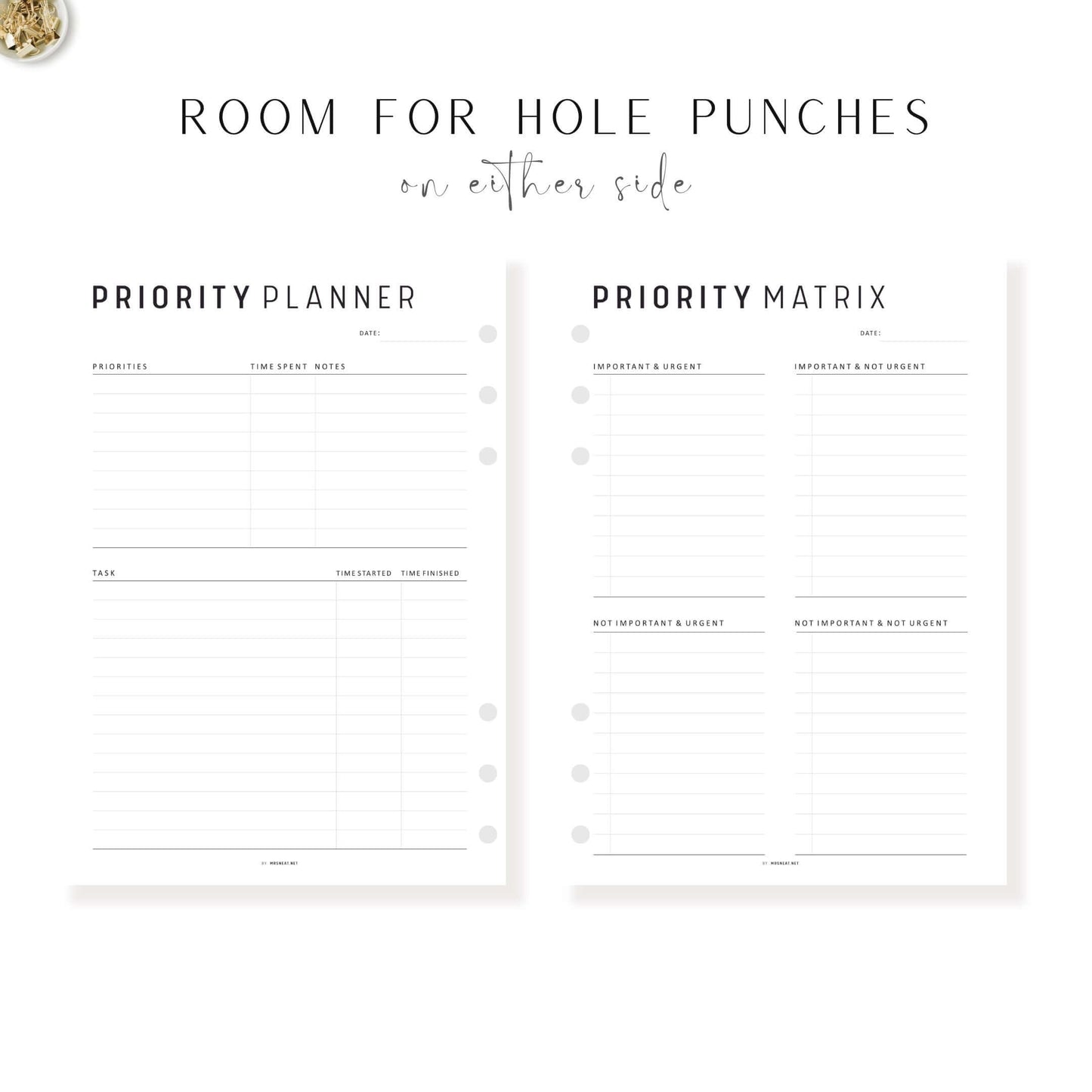 Priority Matrix and Planner Template, Printable, 2 colors, A4, A5, Letter, Half Letter, Fillable PDF