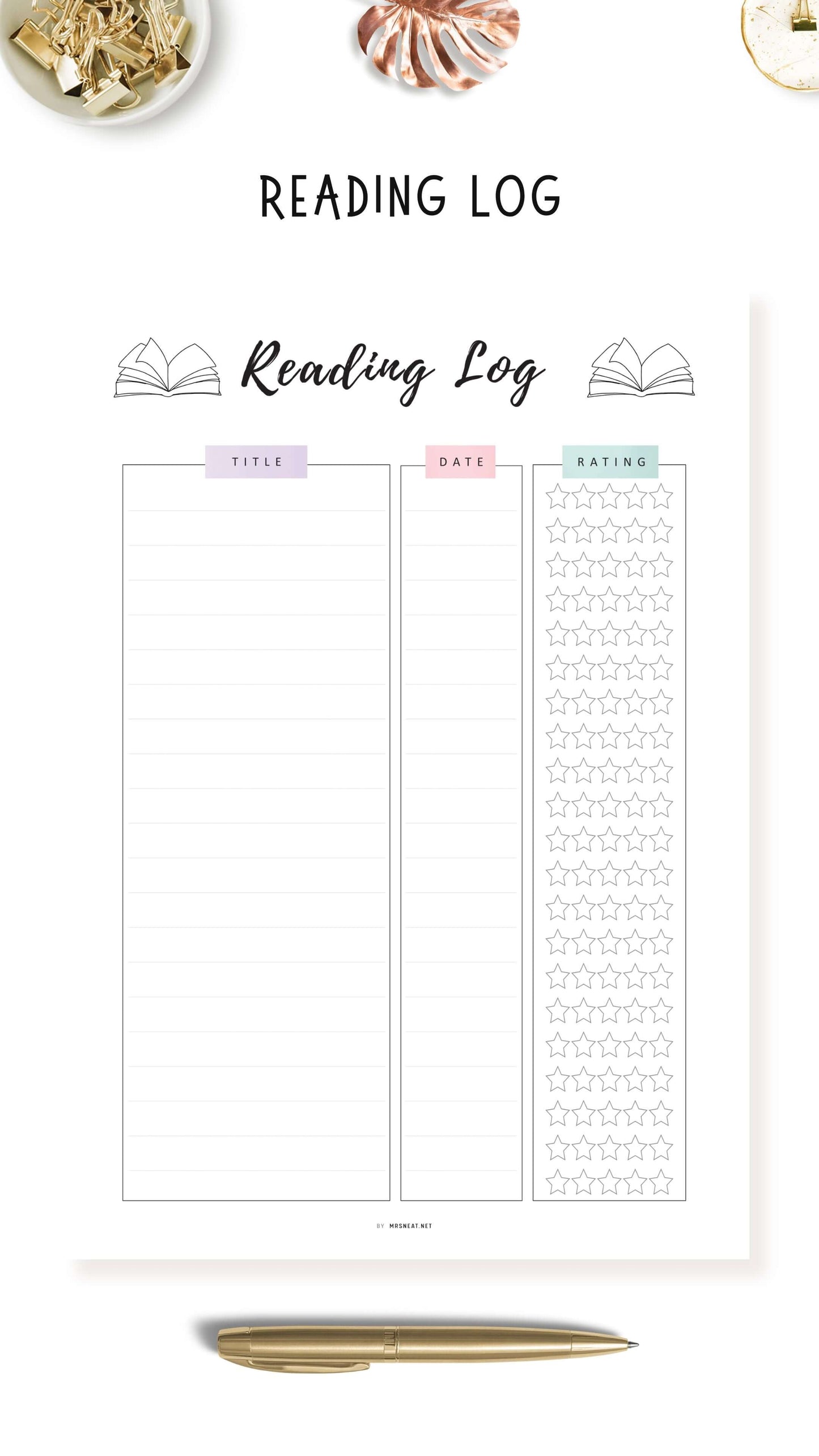 Reading Log Template Printable Vol.02, Colorful Page, A4, A5, Letter, Half Letter, Digital Planner, Fillable version PDF