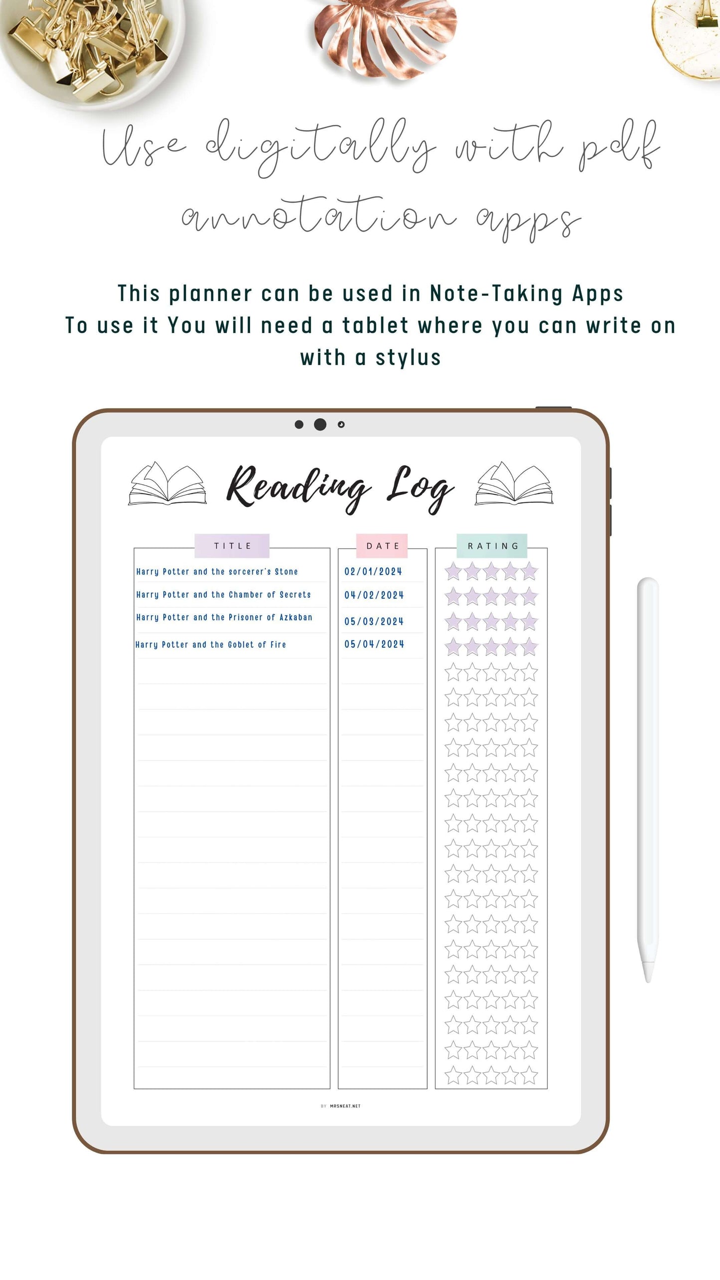 Reading Log Template Printable Vol.02, Colorful Page, A4, A5, Letter, Half Letter, Digital Planner, Fillable version PDF