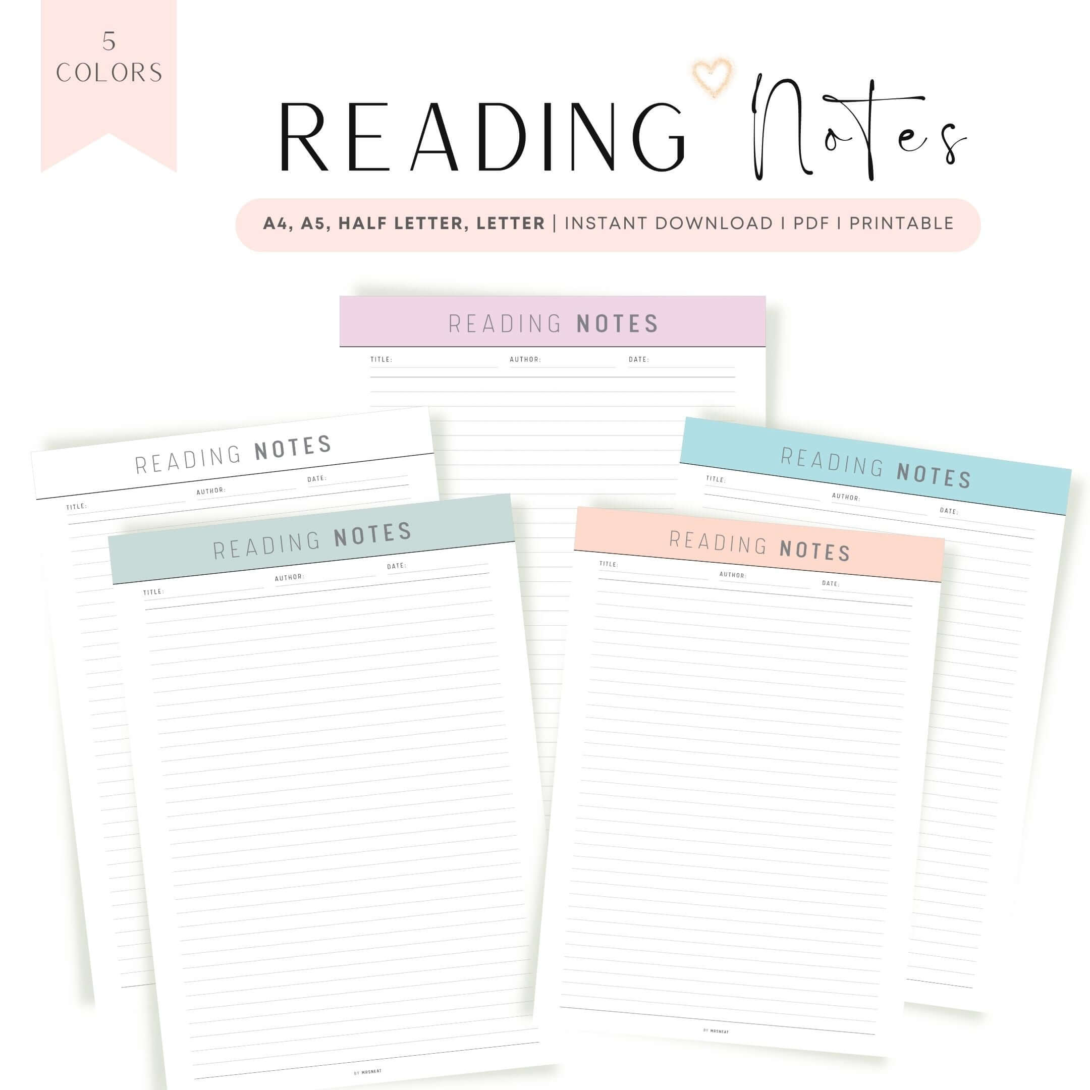 Reading Notes Template Printable Mrsneat