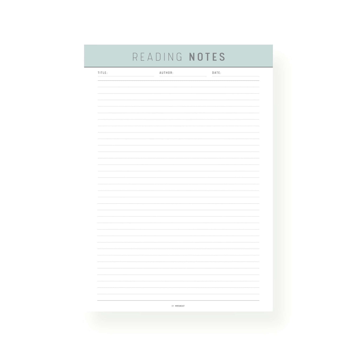 Green Reading Notes Template Printable