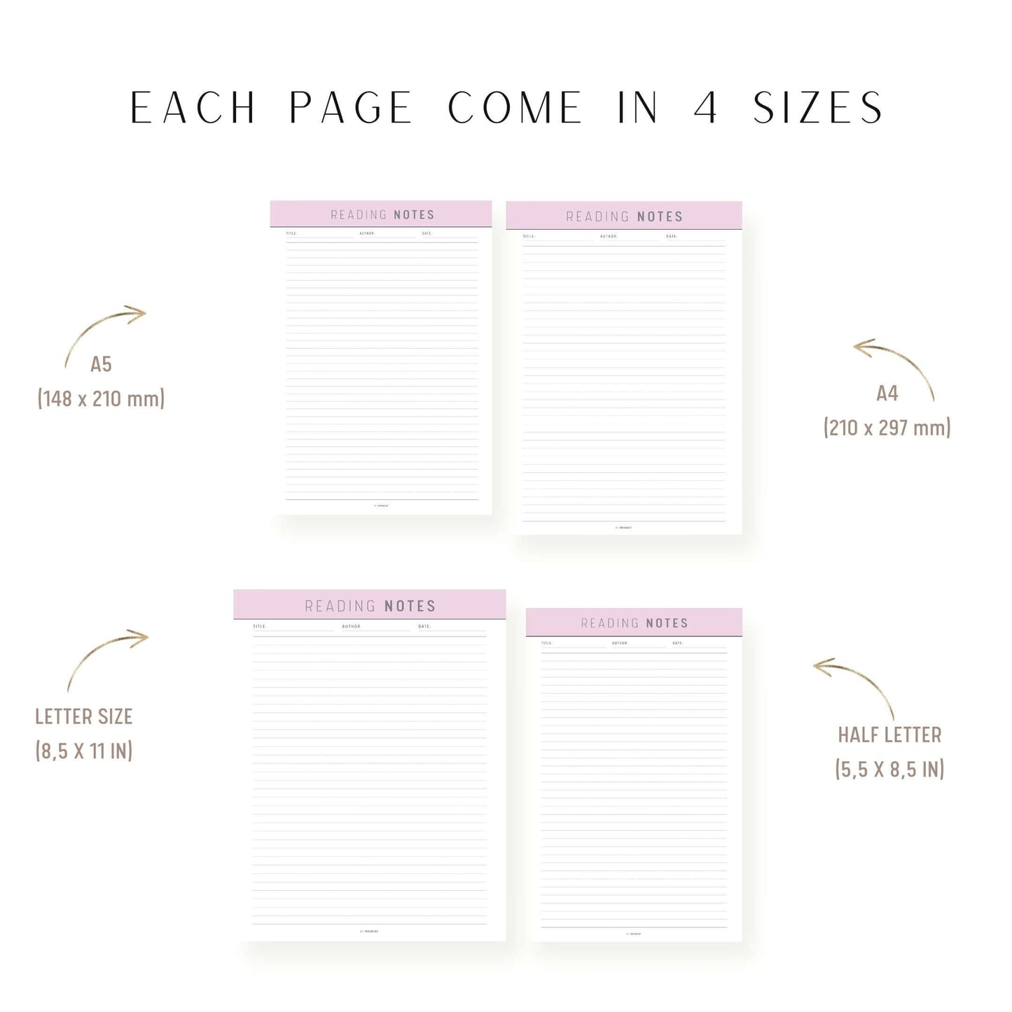 A4, A5, Letter, Half Letter Reading Notes Template Printable