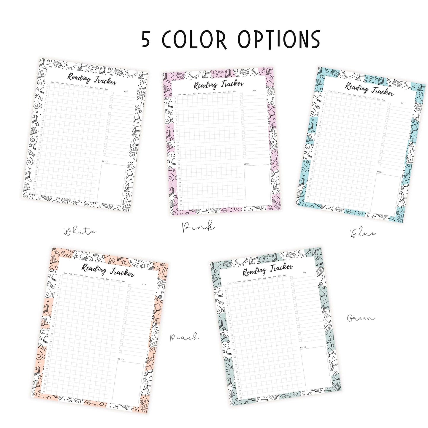 Reading Tracker Template Printable, 5 Colors, A4, A5, Letter, Half Letter, Digital Planner