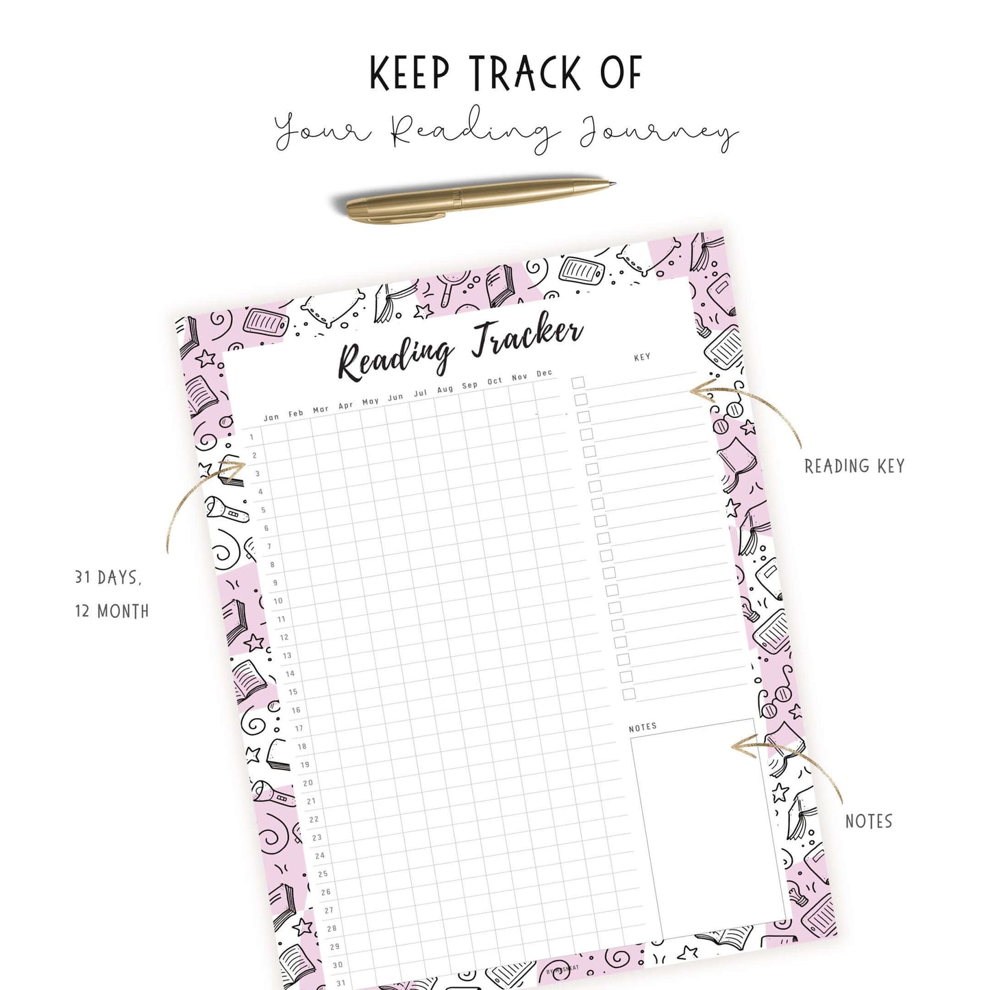 Reading Tracker Template Printable, 5 Colors, A4, A5, Letter, Half Letter, Digital Planner