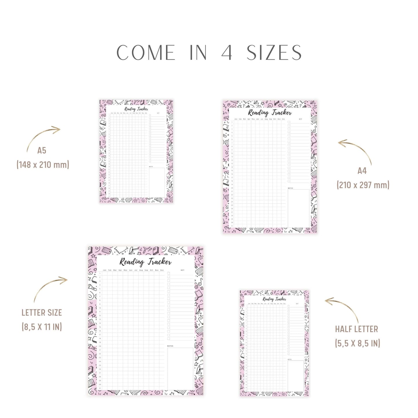 Reading Tracker Template Printable, 5 Colors, A4, A5, Letter, Half Letter, Digital Planner