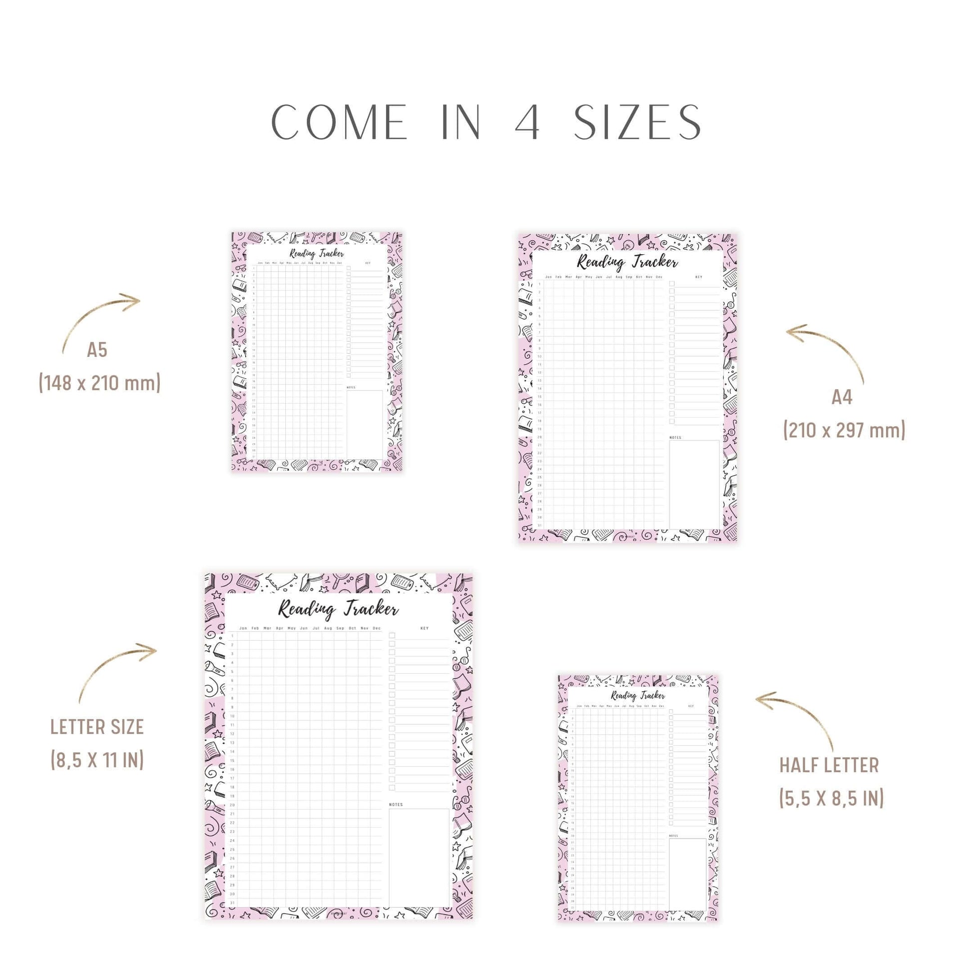 Reading Tracker Template Printable, 5 Colors, A4, A5, Letter, Half Letter, Digital Planner