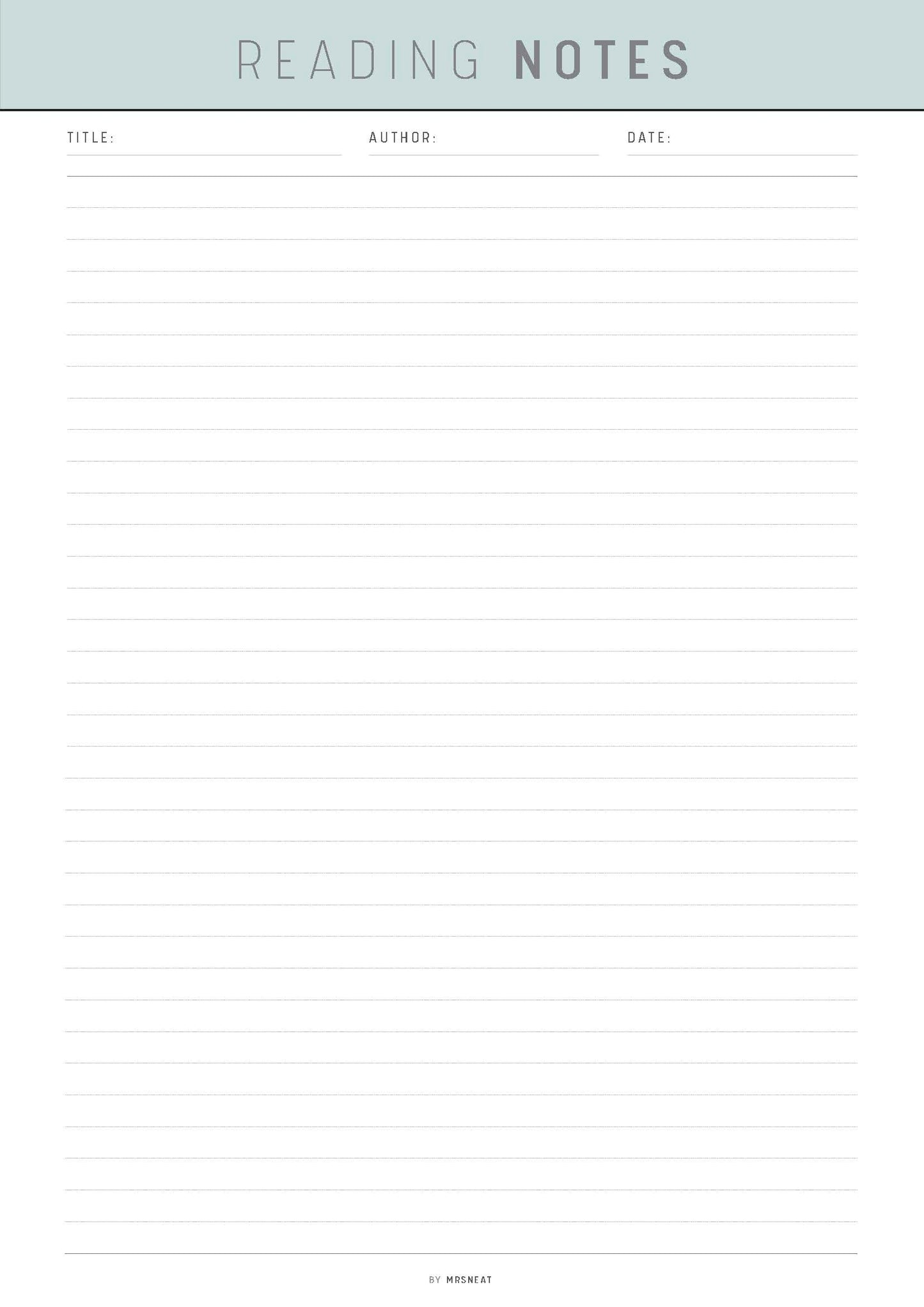 Fillable Reading Notes Template Printable, Reading Notes Pages, Pdf, A4, Letter, Half Letter, A5, 5 Colors