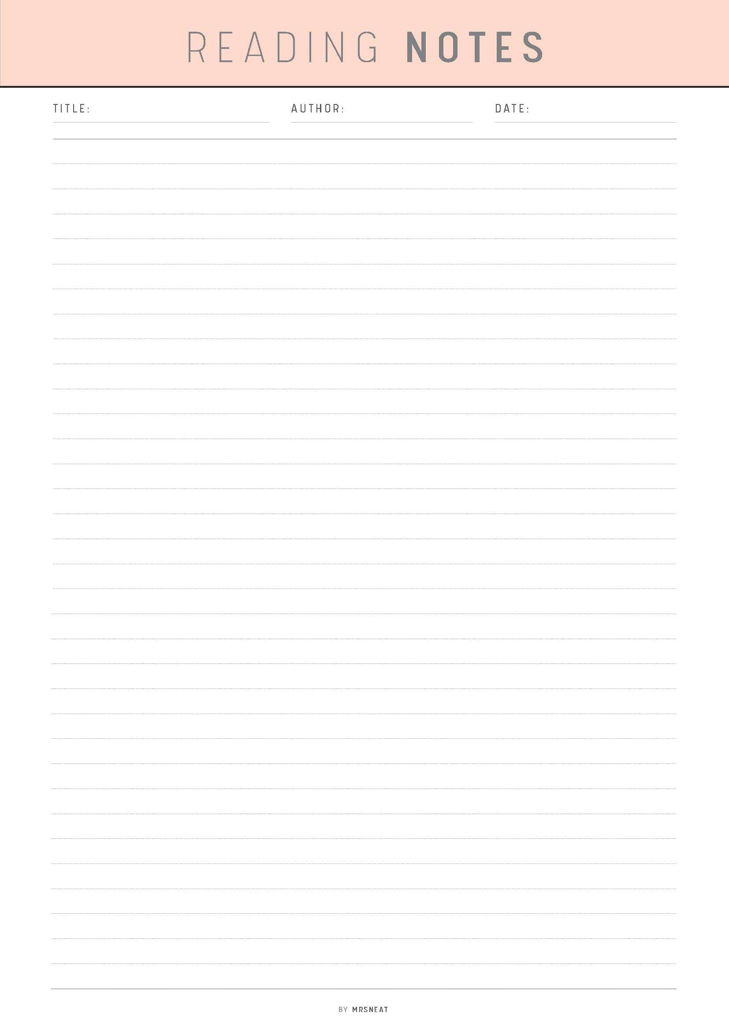 Fillable Reading Notes Template Printable, Reading Notes Pages, Pdf, A4, Letter, Half Letter, A5, 5 Colors
