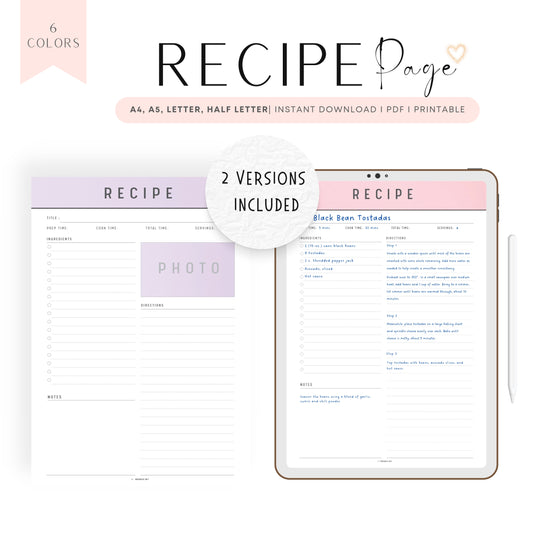 Recipe Page Printable PDF