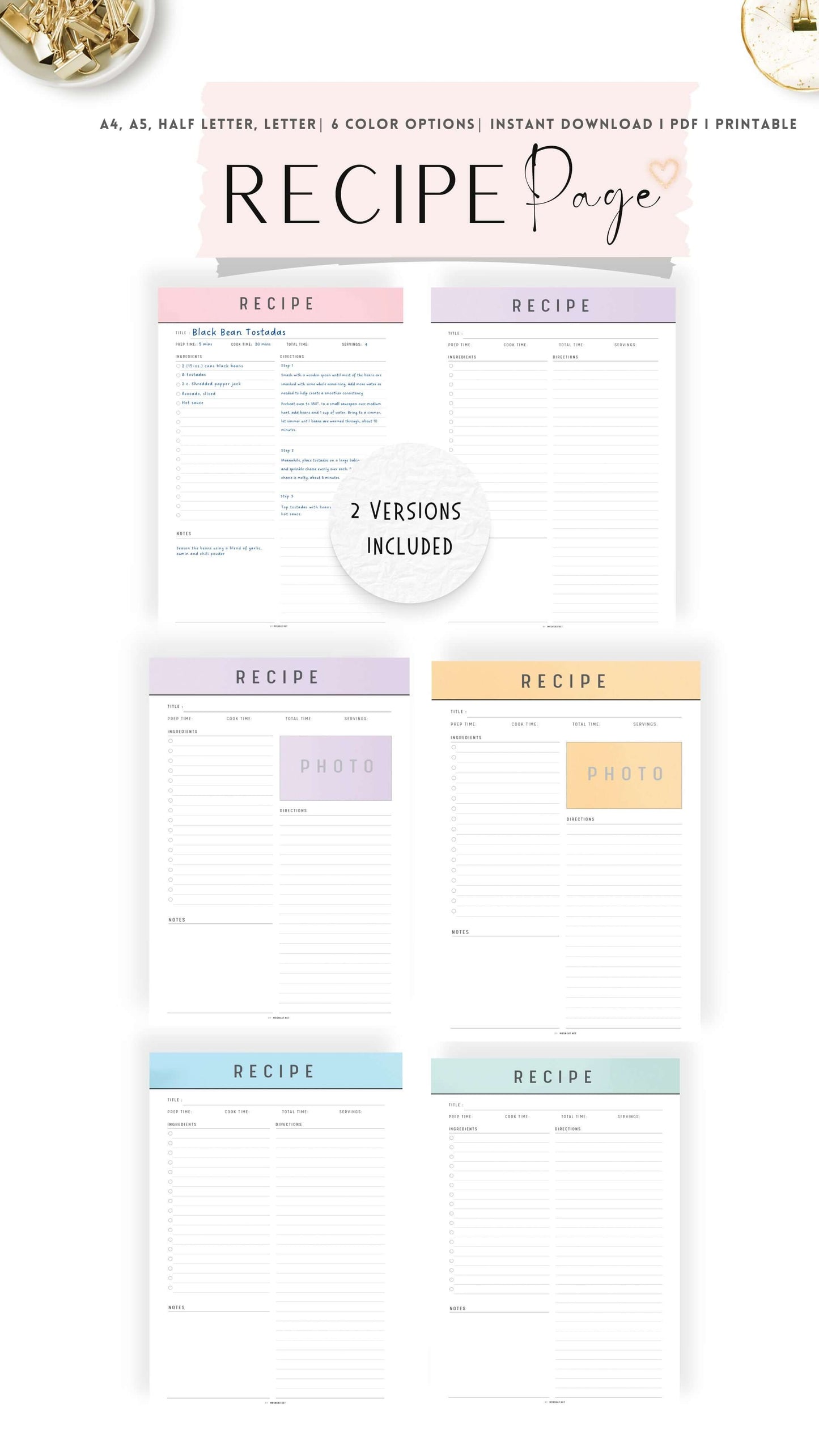 Colorful Recipe Page Printable